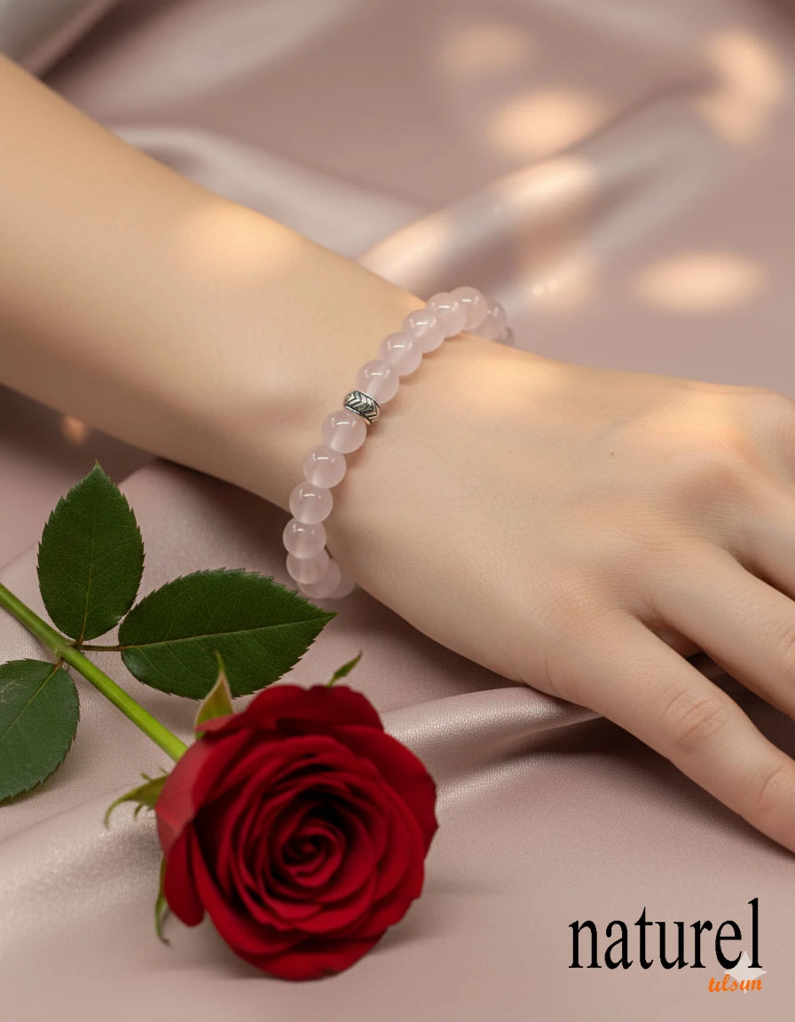 Pembe Kuvars 8mm Doğal Taş Unisex Bileklik