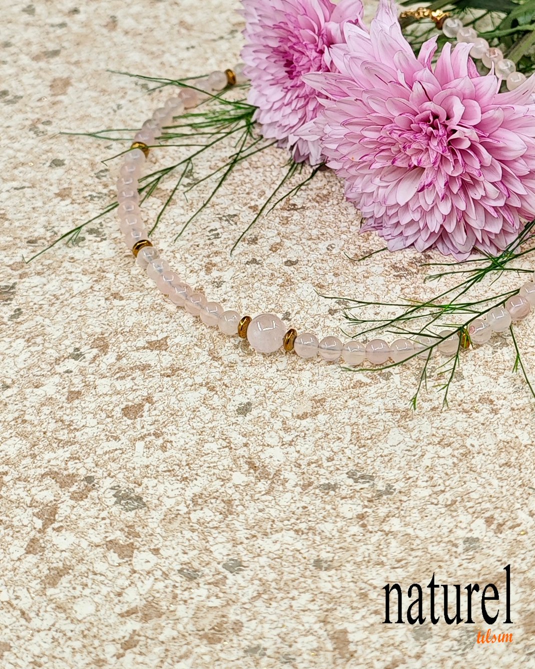 Pembe Kuvars Doğal Taş Choker Kolye