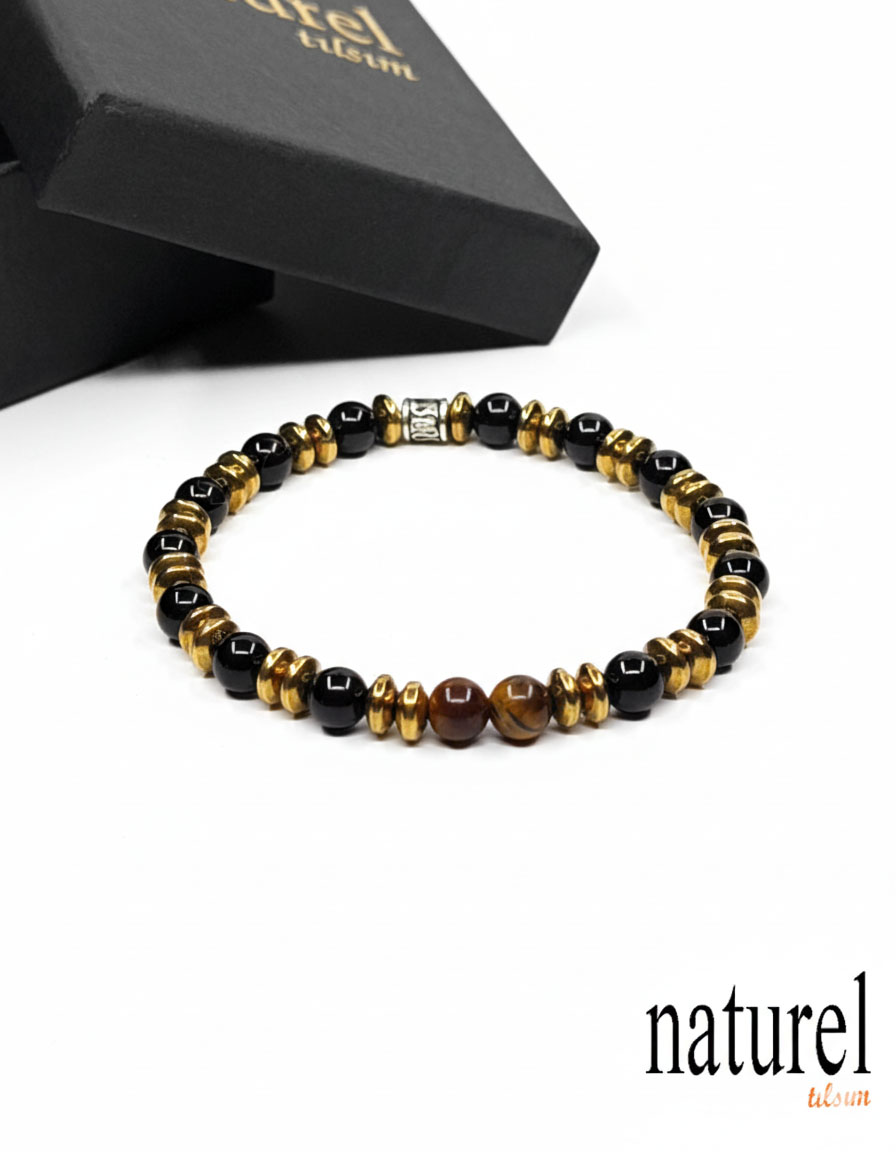 Kaplan Gözü - Oniks - Hematit 6mm Unisex Bileklik