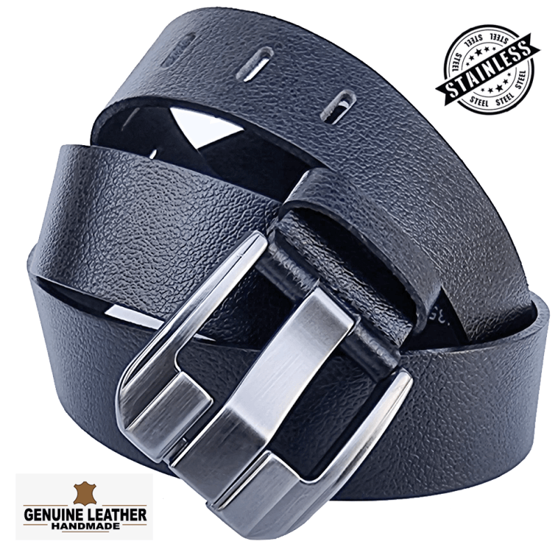 %100 Hakiki Deri Kemer Erkek Spor Krom Roll Toka 4,2 cm / RS1064 Siyah (Bison)