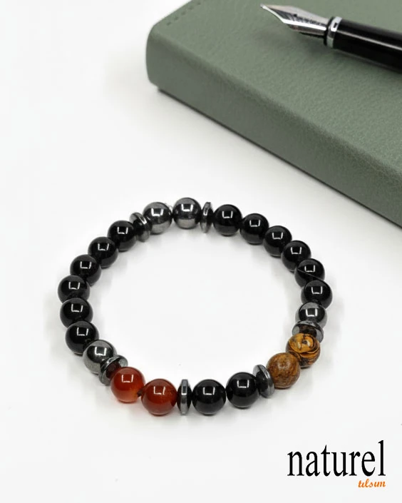Başak Burcu Doğal Taş Bileklik | Akik-Obsidiyen-Jasper-Oniks 