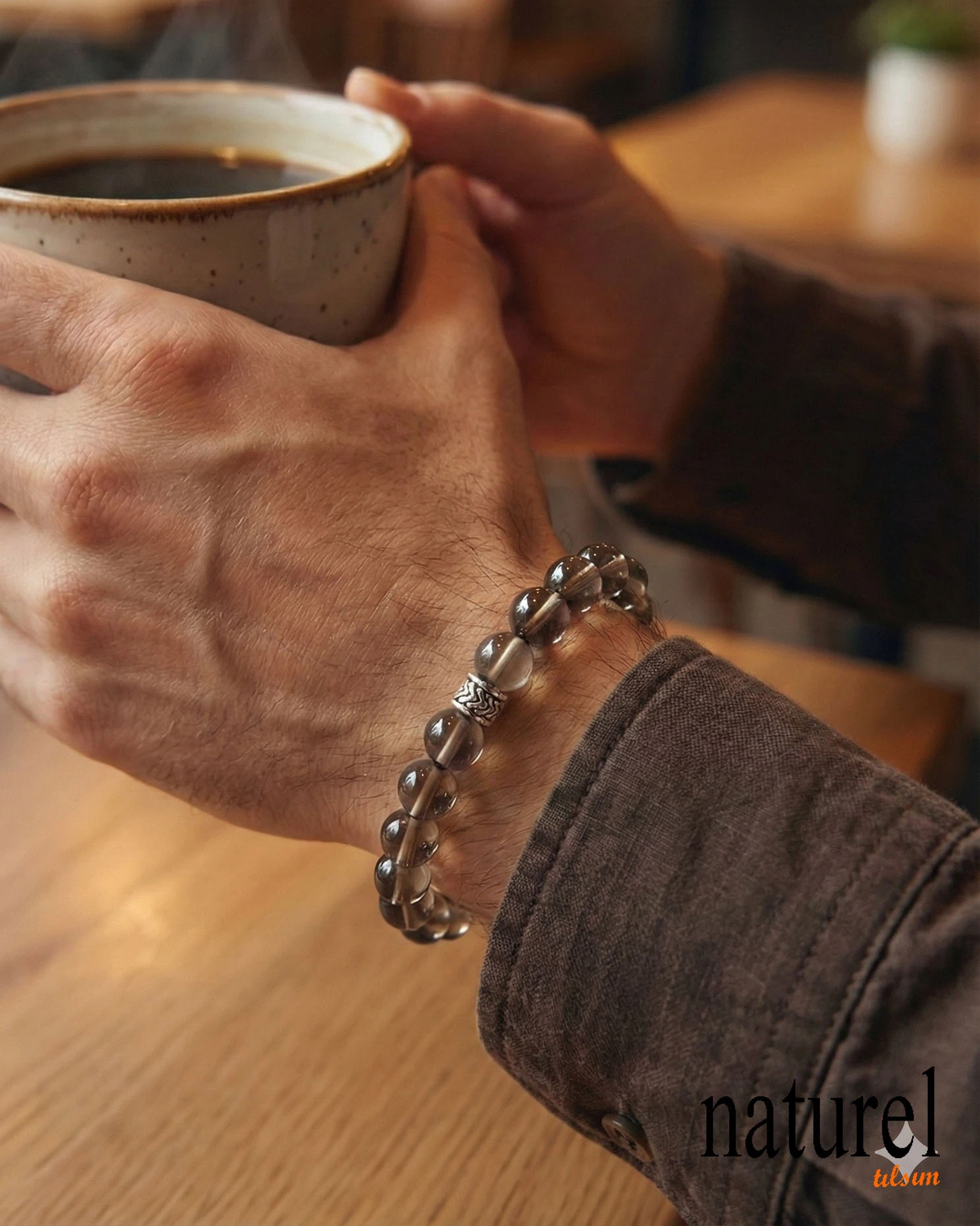 Orijinal Dumanlı Kuvars 8mm Doğal Taş Unisex Bileklik