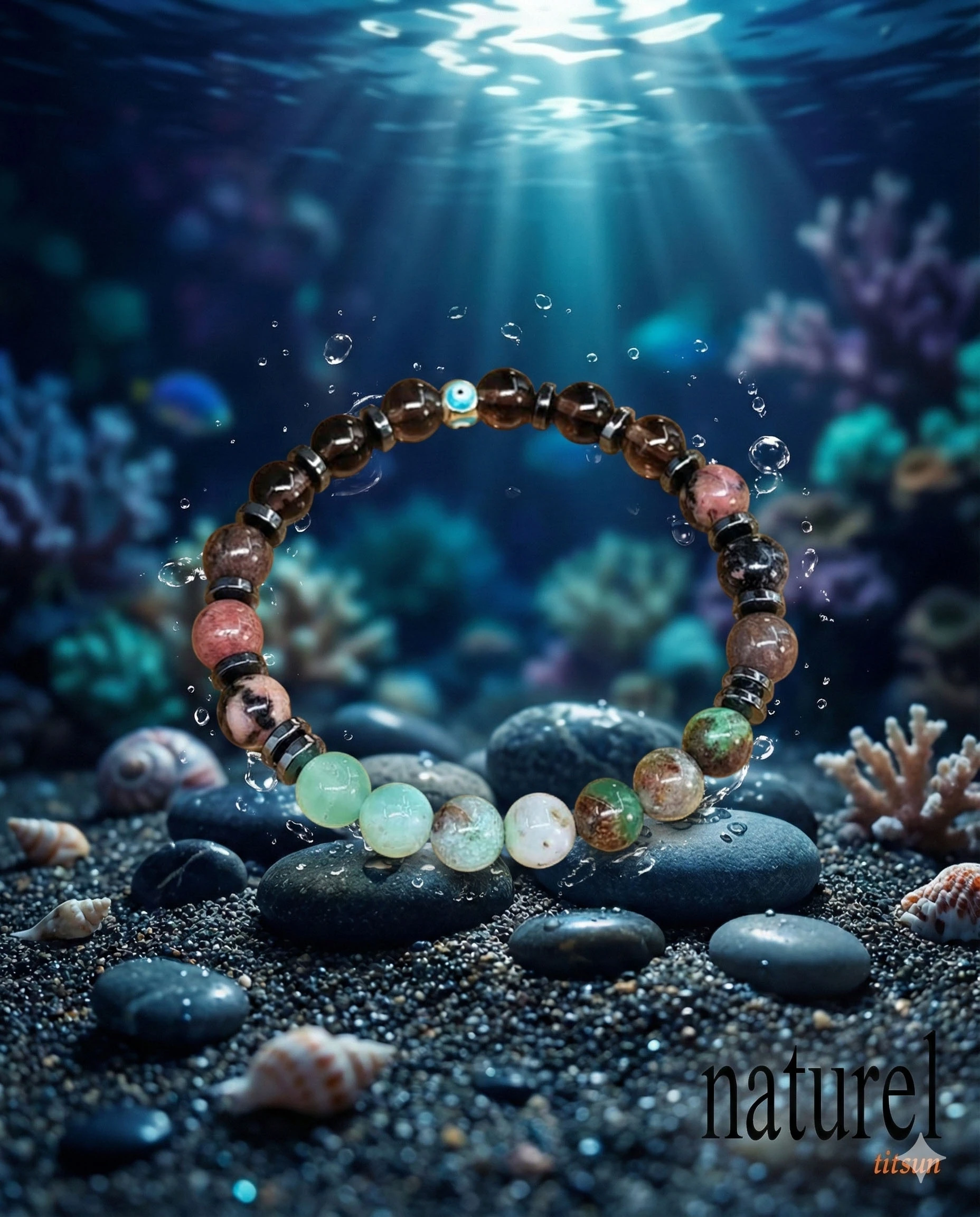 Orijinal Balık Burcu Doğal Taş Bileklik | Dumanlı Kuvars, Rodonit, Krisopras