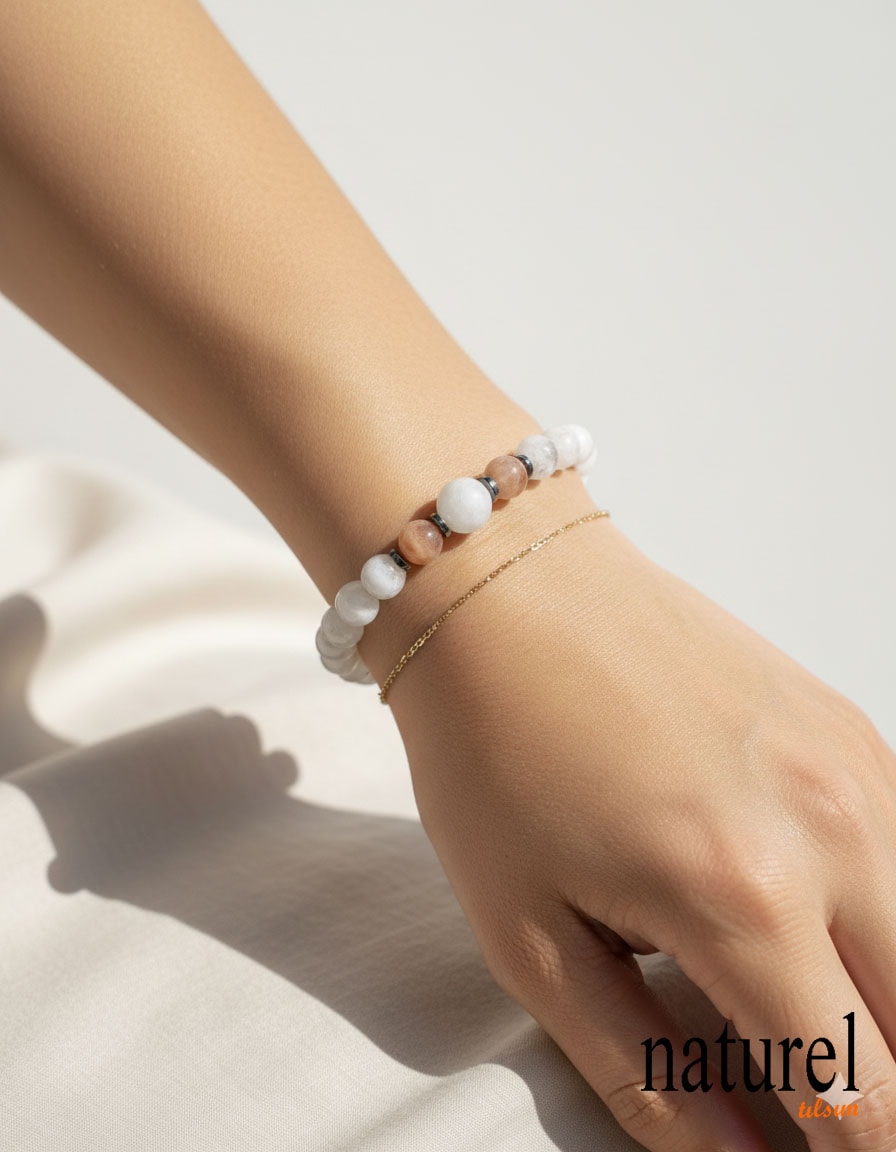 Doğal Ay ve Güneş Taşı Unisex Bileklik