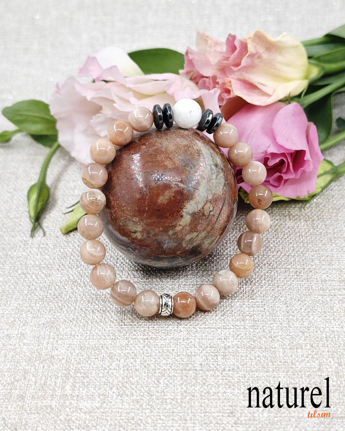 Güneş Taşı  Ay Taşı Doğal Taş Denge Bileklik