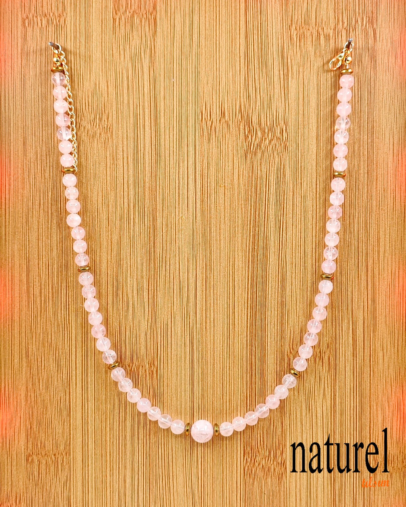 Pembe Kuvars Doğal Taş Choker Kolye