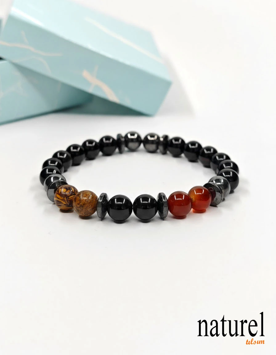 Başak Burcu Doğal Taş Bileklik | Akik-Obsidiyen-Jasper-Oniks 
