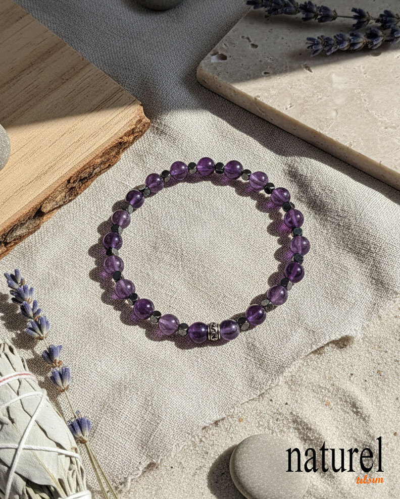 Ametist 6mm Doğal Taş Bileklik