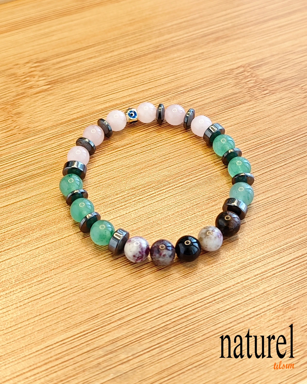 Orijinal Boğa Burcu Doğal Taş Bileklik | Pembe Kuvars-Aventurin-Turmalin