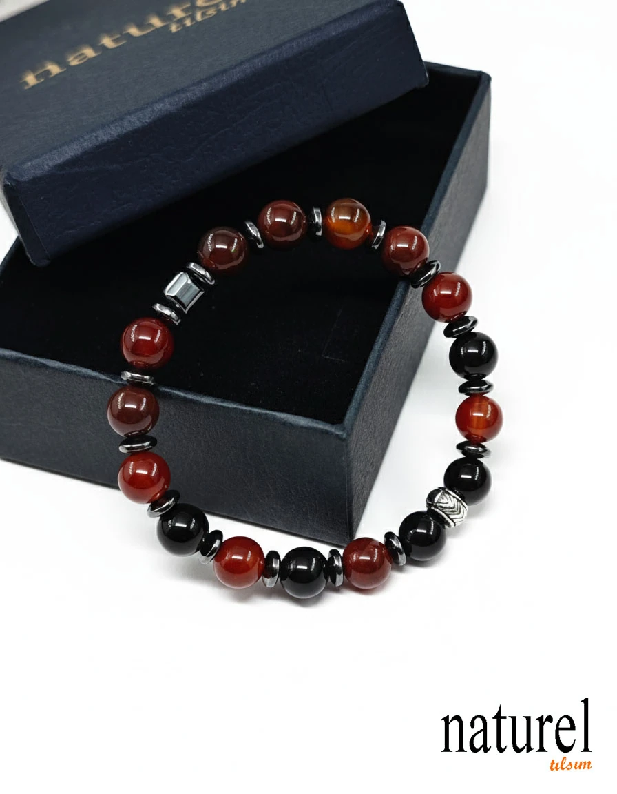 Akik-Hematit Doğal Taş 8mm Unisex Bileklik