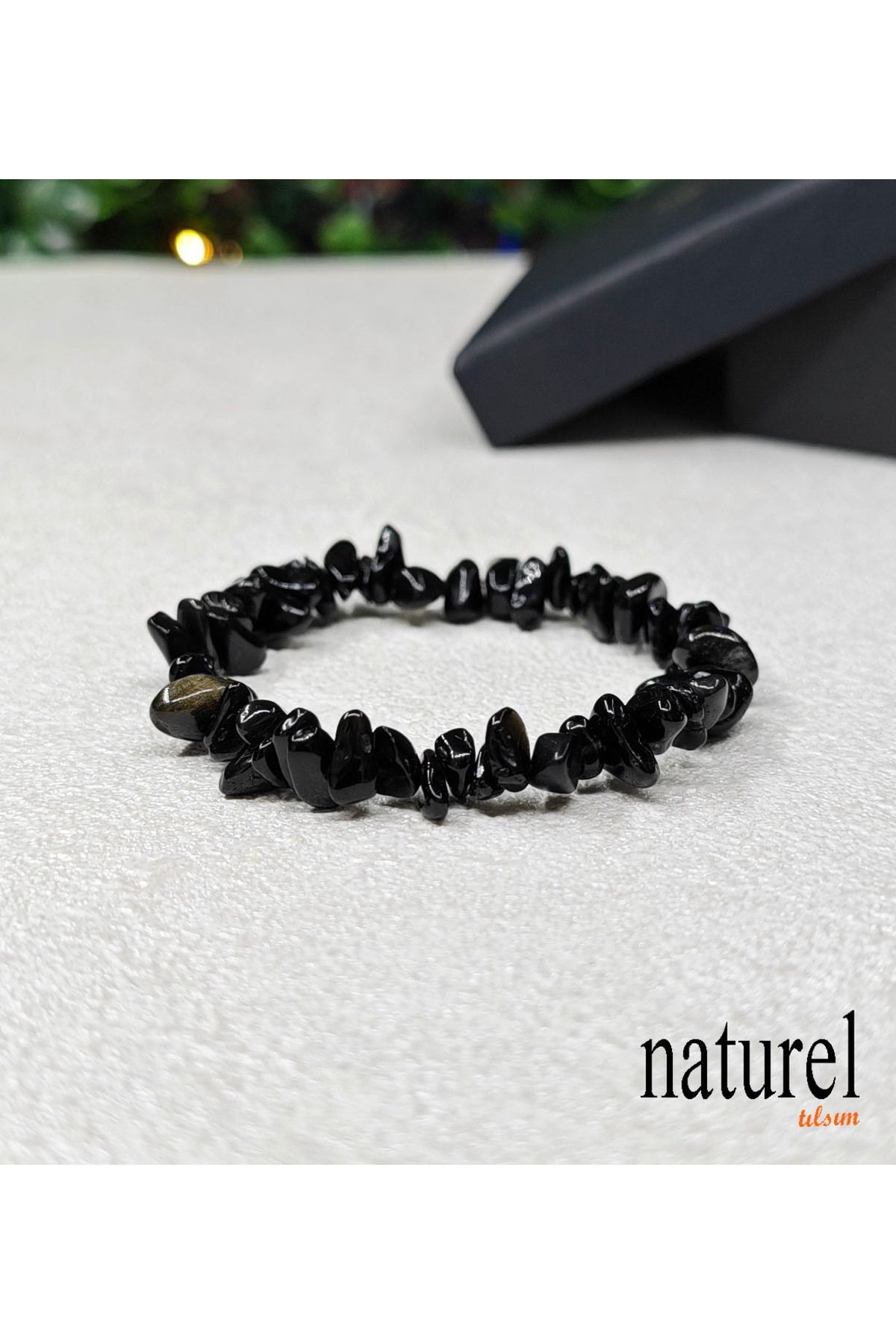 Obsidyen Kırık Doğal Taş Unisex Bileklik
