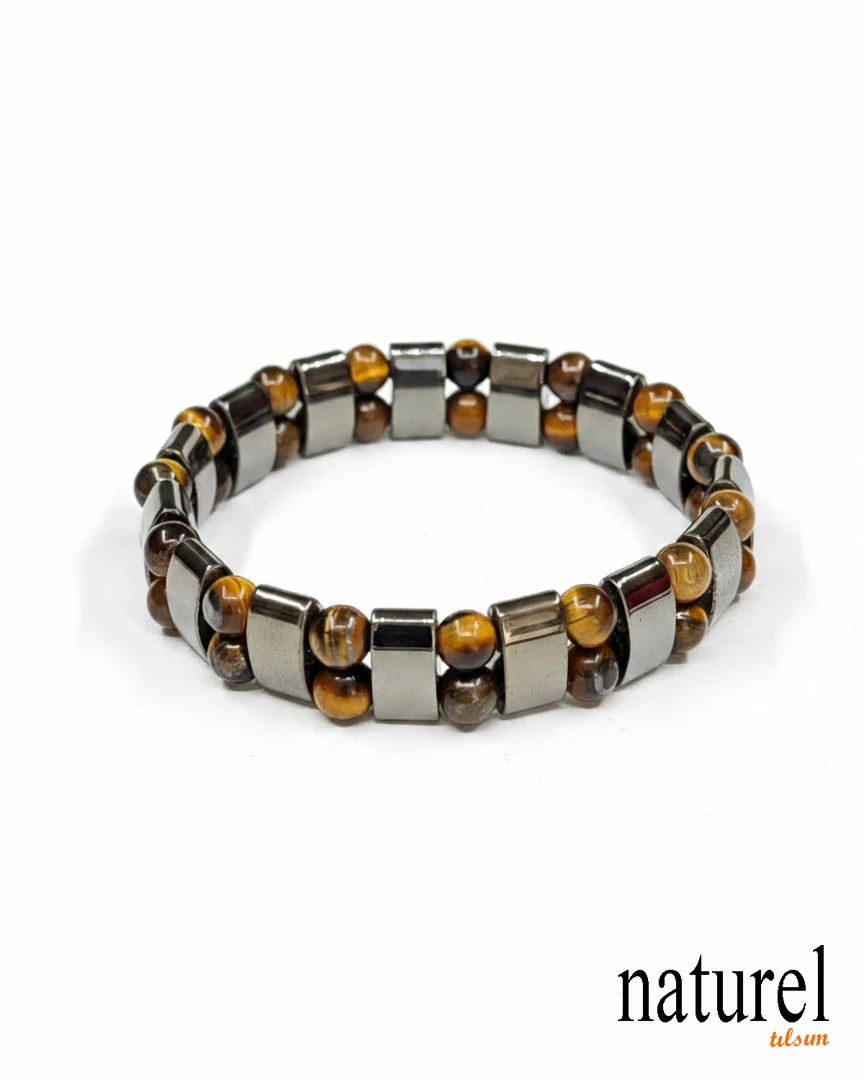 Doğal Taş Kaplan Gözü Ve Hematit Bileklik