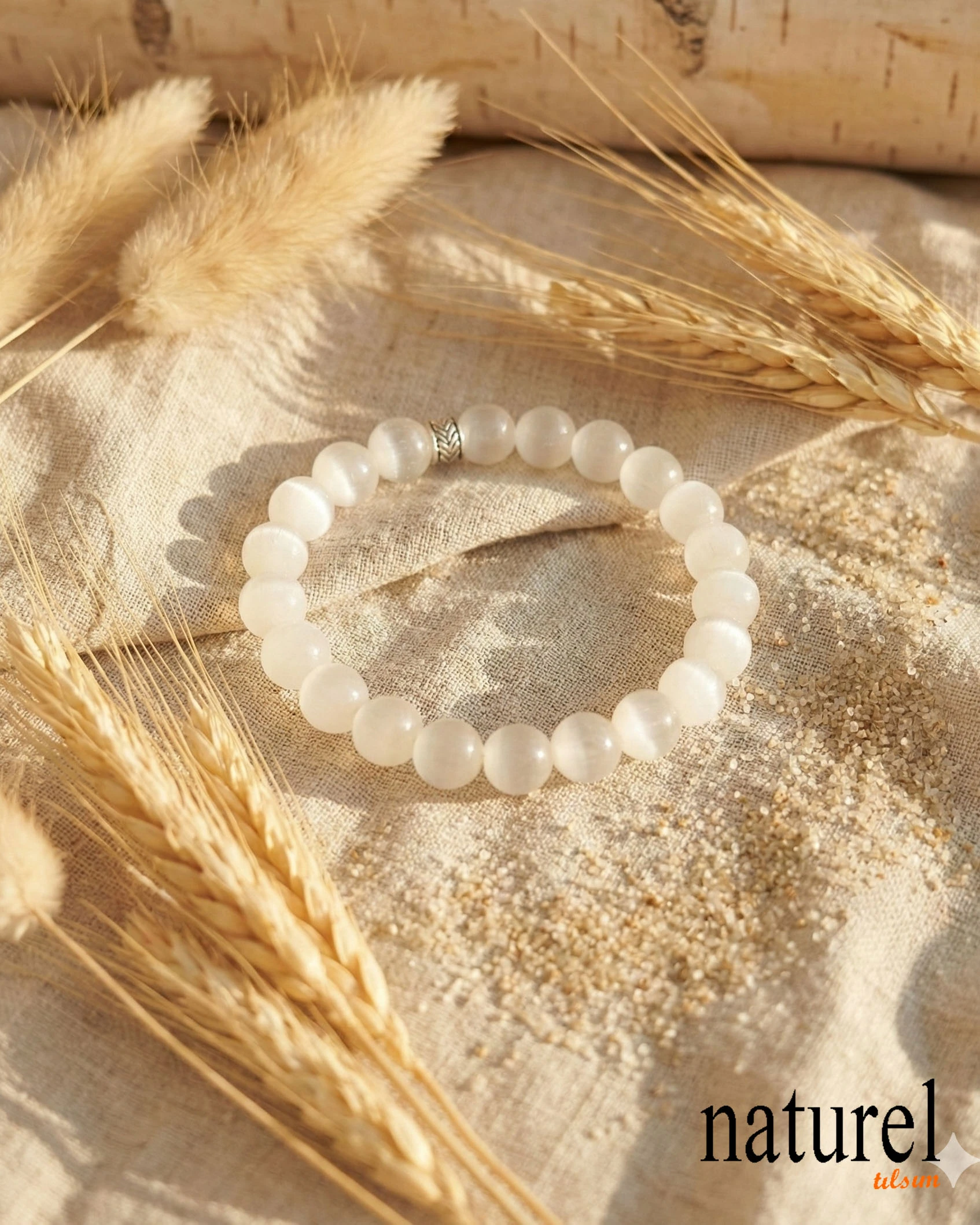 Selenit 8mm Doğal Taş Unisex Bileklik