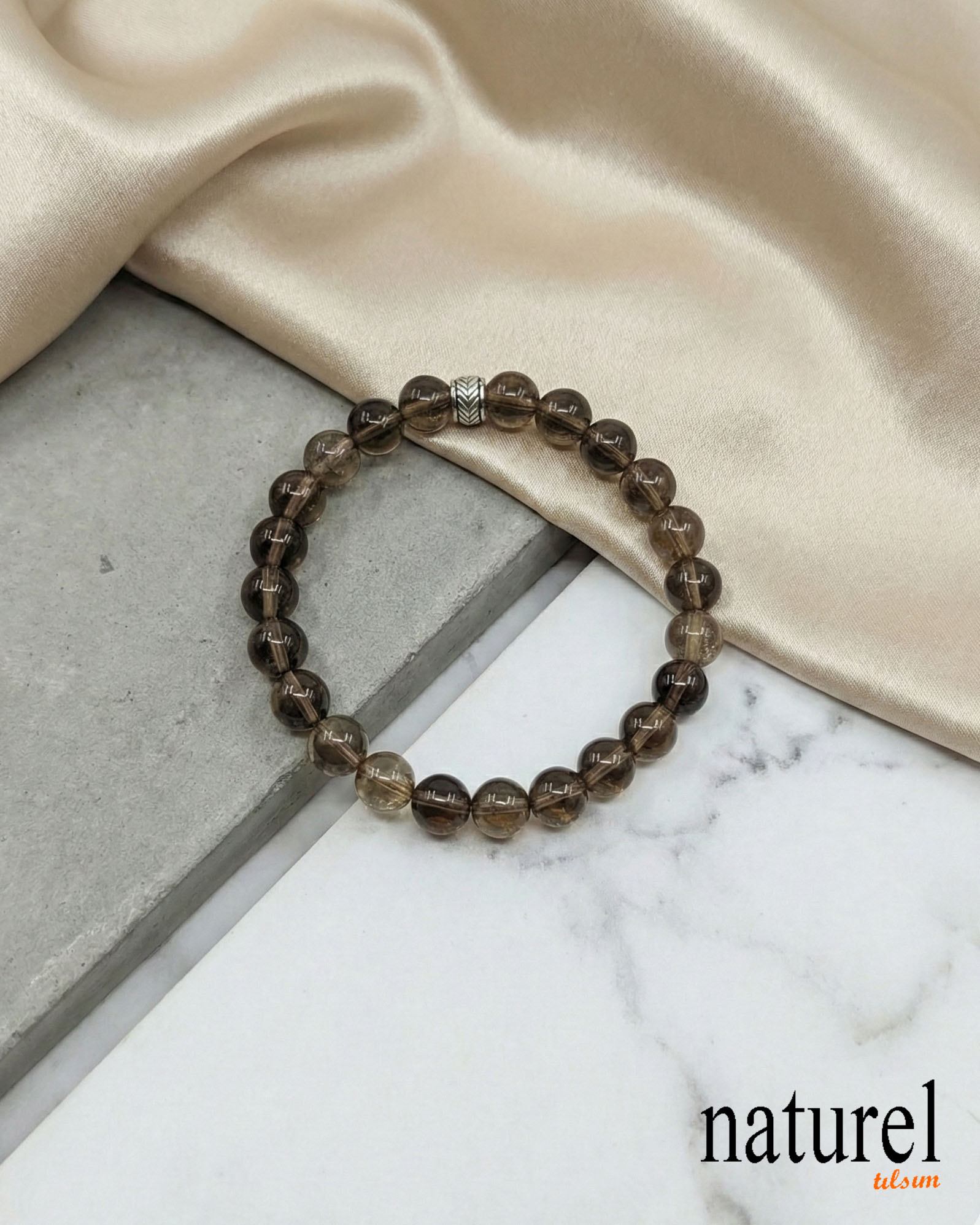 Orijinal Dumanlı Kuvars 8mm Doğal Taş Unisex Bileklik