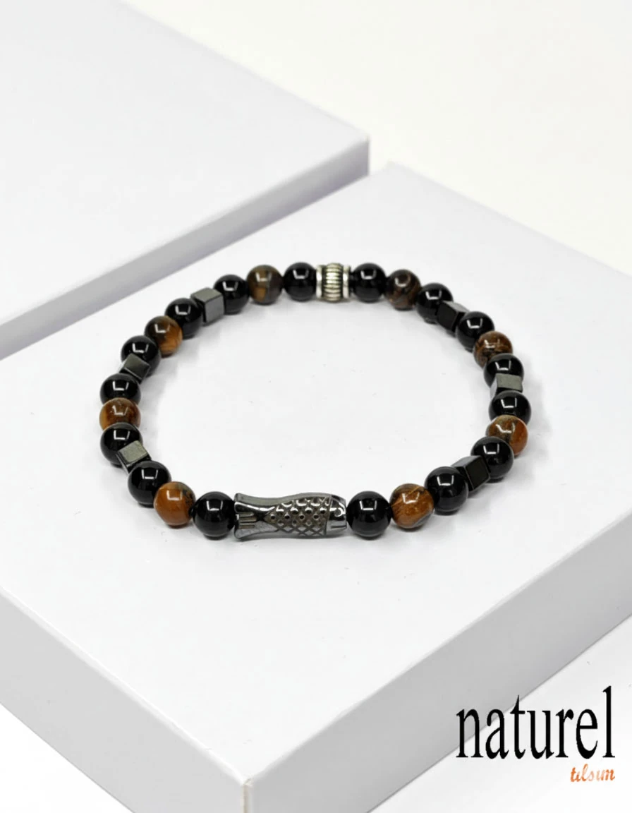 Doğal Taş Hematit - Kaplan Gözü - Oniks Bileklik 