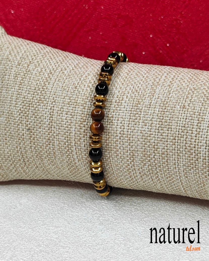 Kaplan Gözü - Oniks - Hematit 6mm Unisex Bileklik