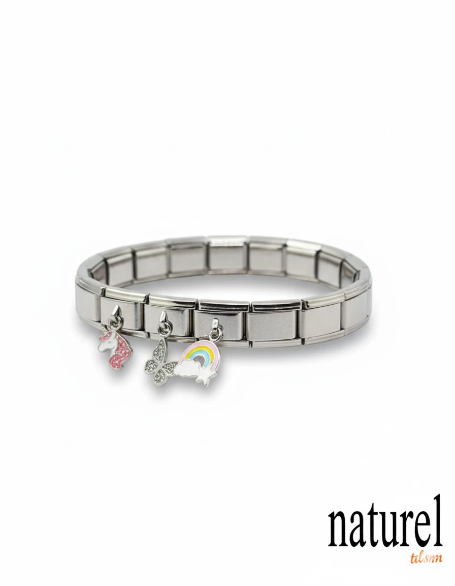 Unisex İtalyan Charm Sallantılı Bileklik Paslanmaz Çelik Bileklik