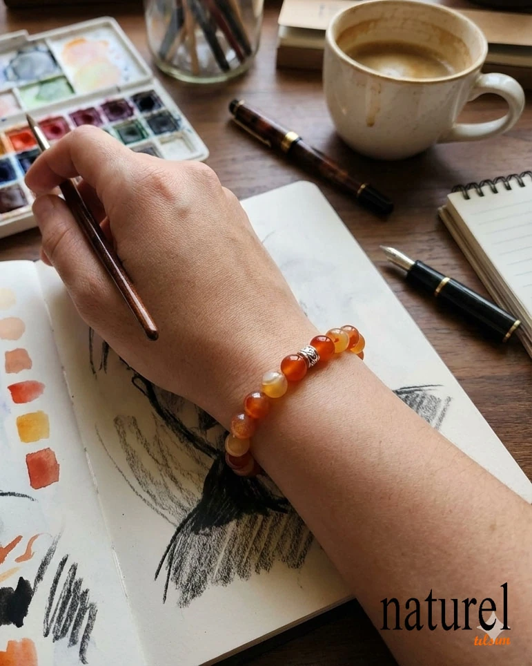 Karnelyan 8mm Doğal Taş Unisex Bileklik