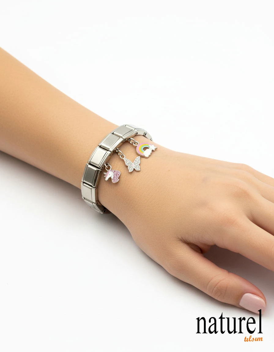 Unisex İtalyan Charm Sallantılı Bileklik Paslanmaz Çelik Bileklik