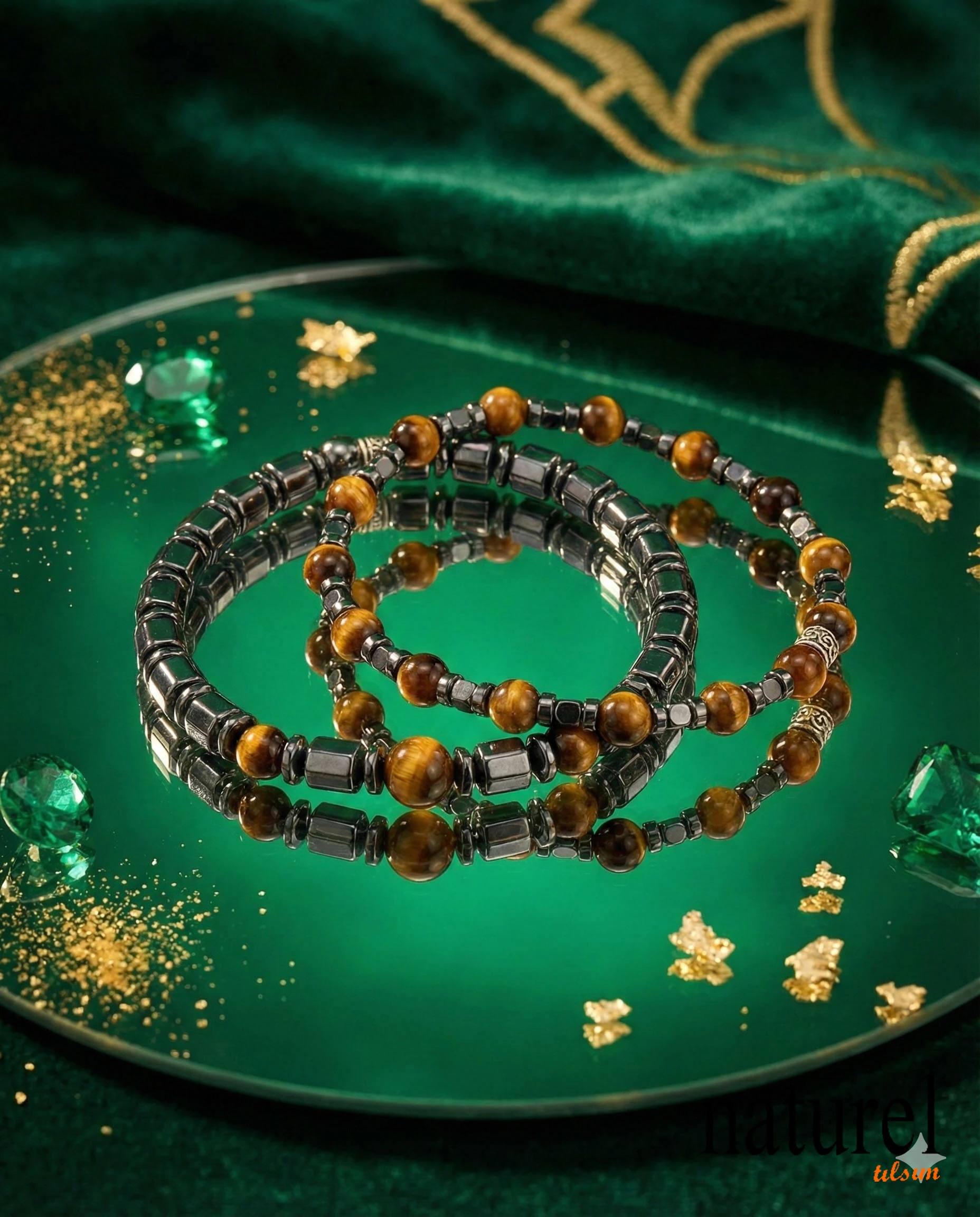  Kaplan Gözü Hematit 6mm Doğal Taş Kombin Bileklik