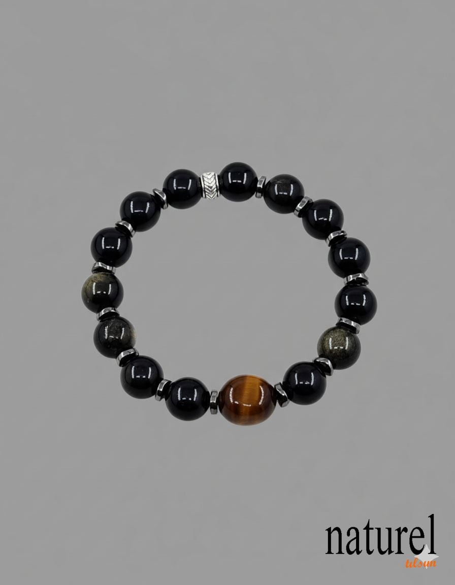 Obsidyen Kaplan Gözü 10mm Doğal Taş Bileklik
