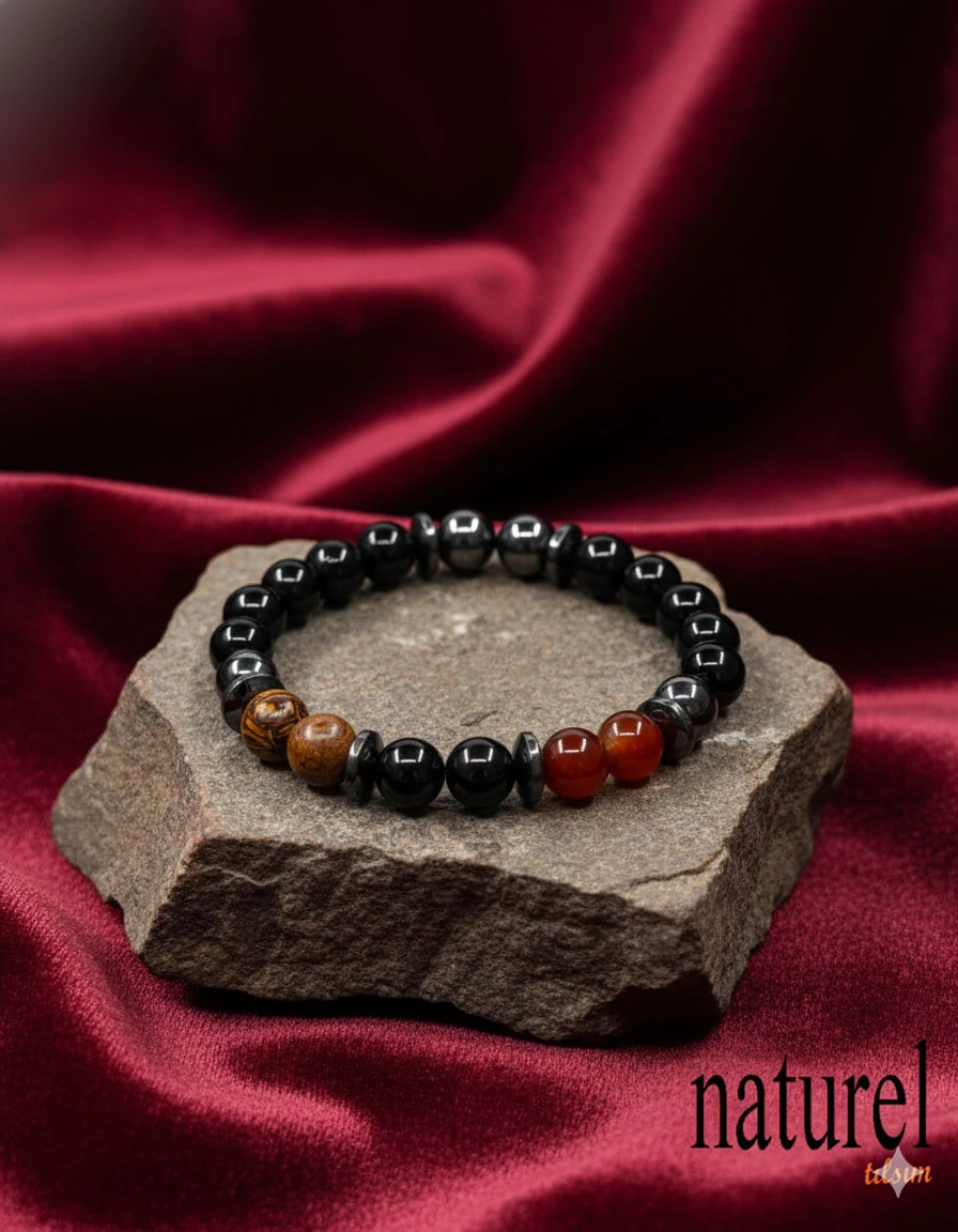 Başak Burcu Doğal Taş Bileklik | Akik-Obsidiyen-Jasper-Oniks 