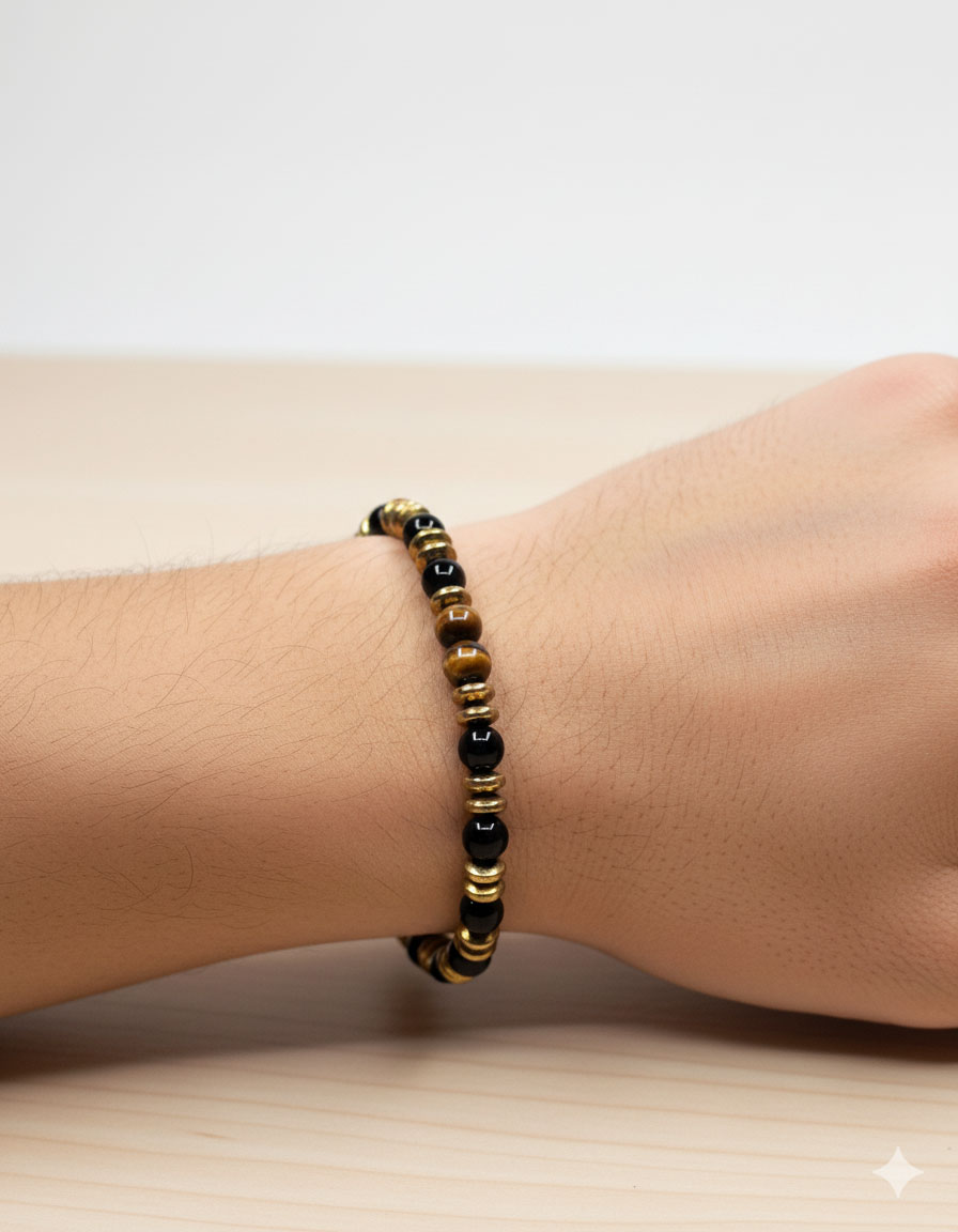 Kaplan Gözü - Oniks - Hematit 6mm Unisex Bileklik