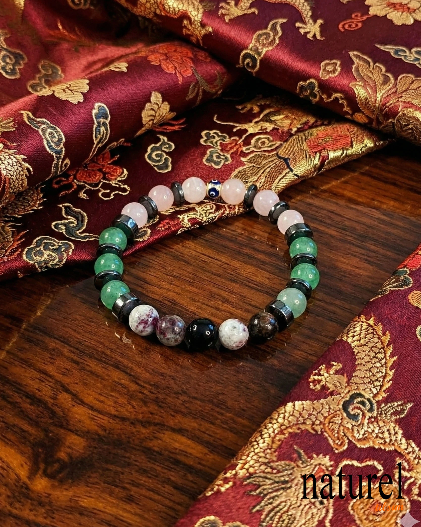 Orijinal Boğa Burcu Doğal Taş Bileklik | Pembe Kuvars-Aventurin-Turmalin