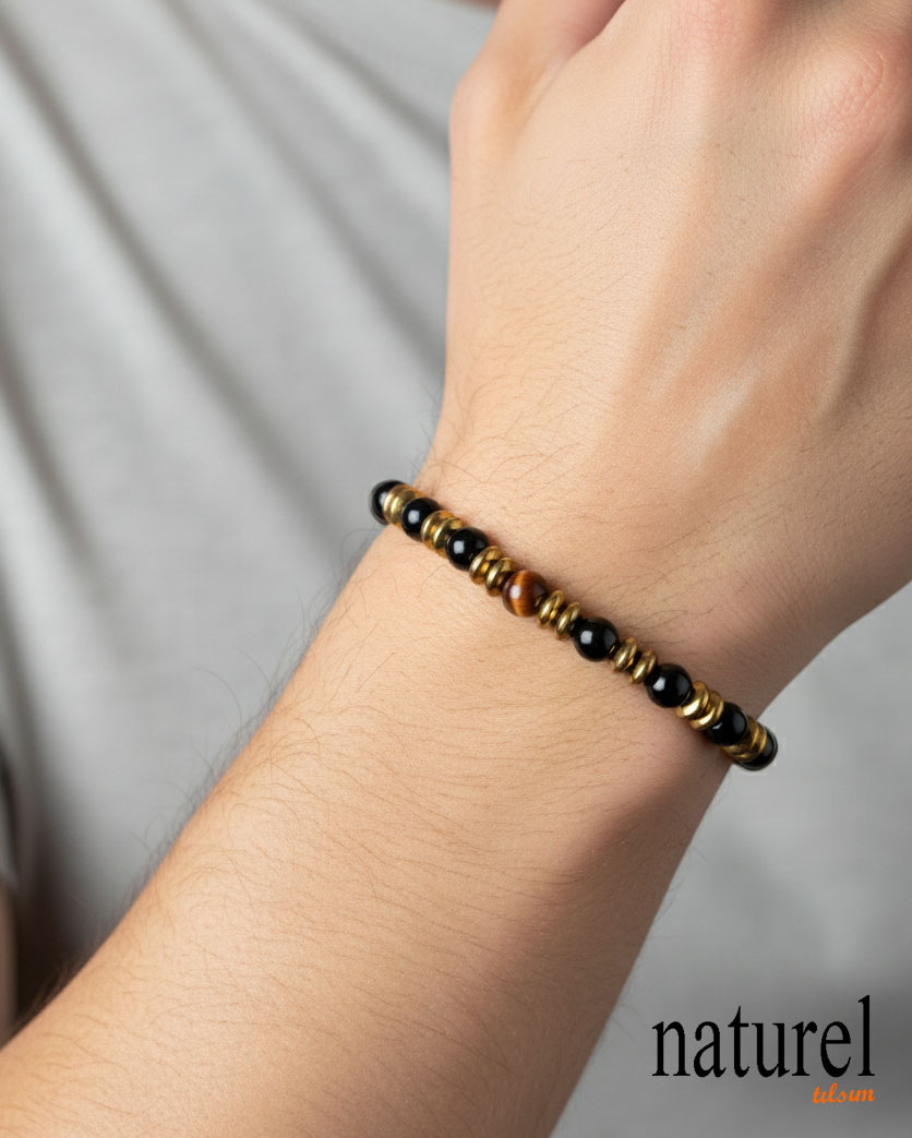 Kaplan Gözü - Oniks - Hematit 6mm Unisex Bileklik