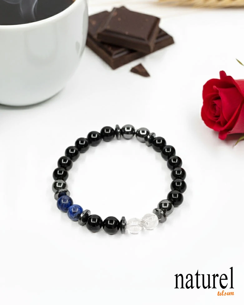 Yay Burcu Doğal Taş Bileklik - Obsidiyen, Sodalit, Kristal Kuvars