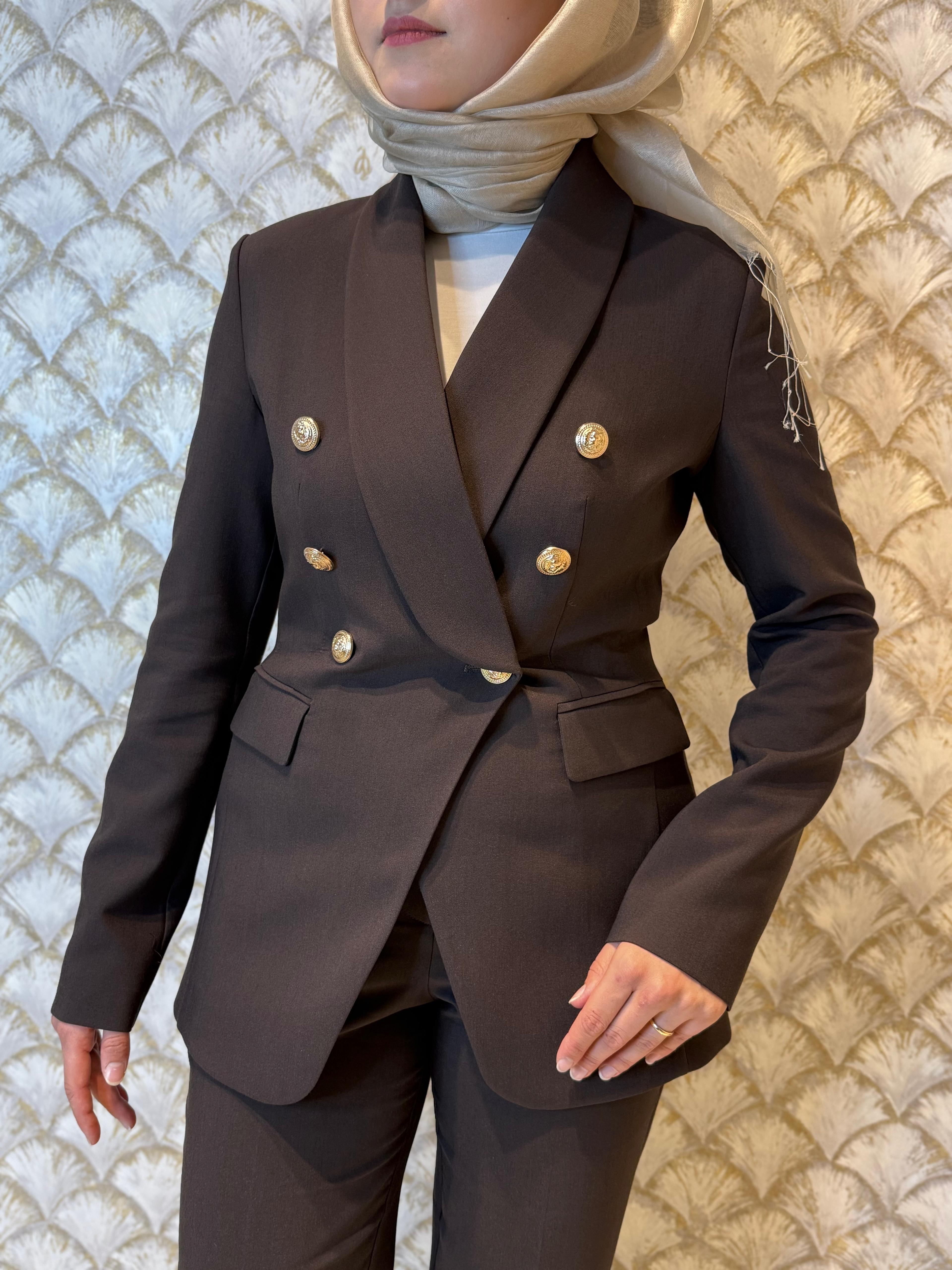 EKOL  Kruvaze Yaka Kapak Cepli Ceket Takım