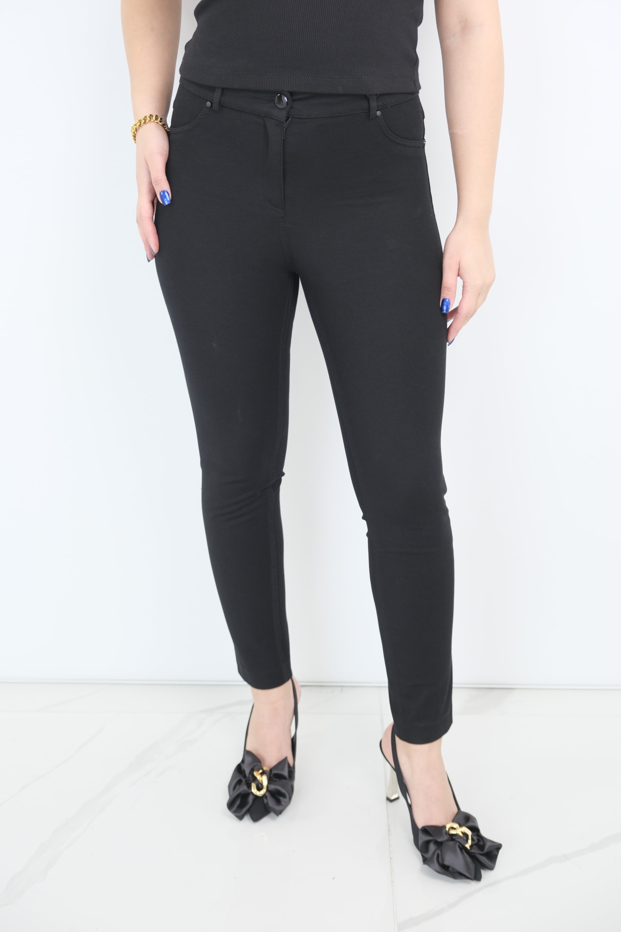 YUSUF ÖZDEMİR Dar Paça Koton Pantolon  - Siyah