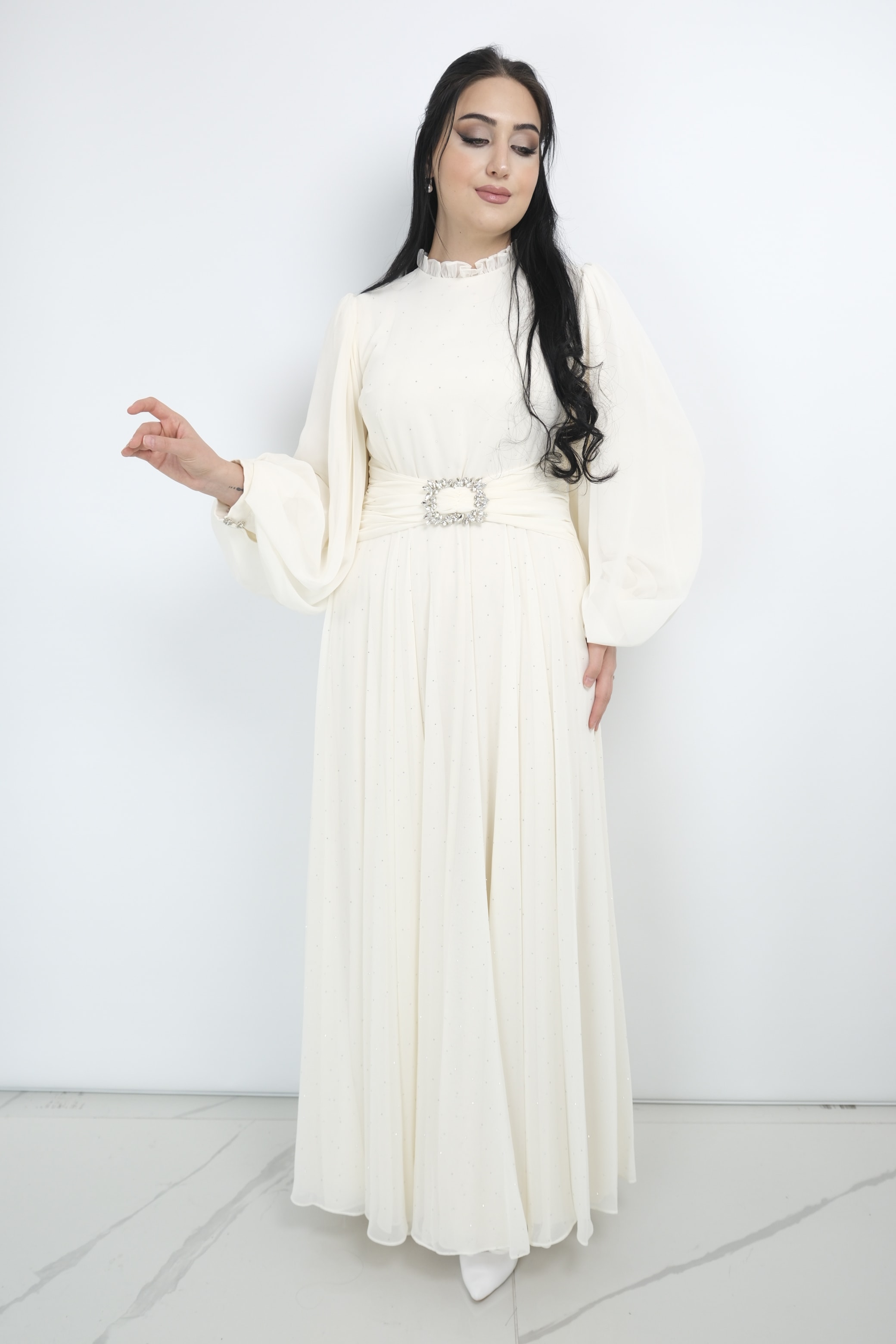 GAZZELLLA  Taşlı Elbise  - Ekru