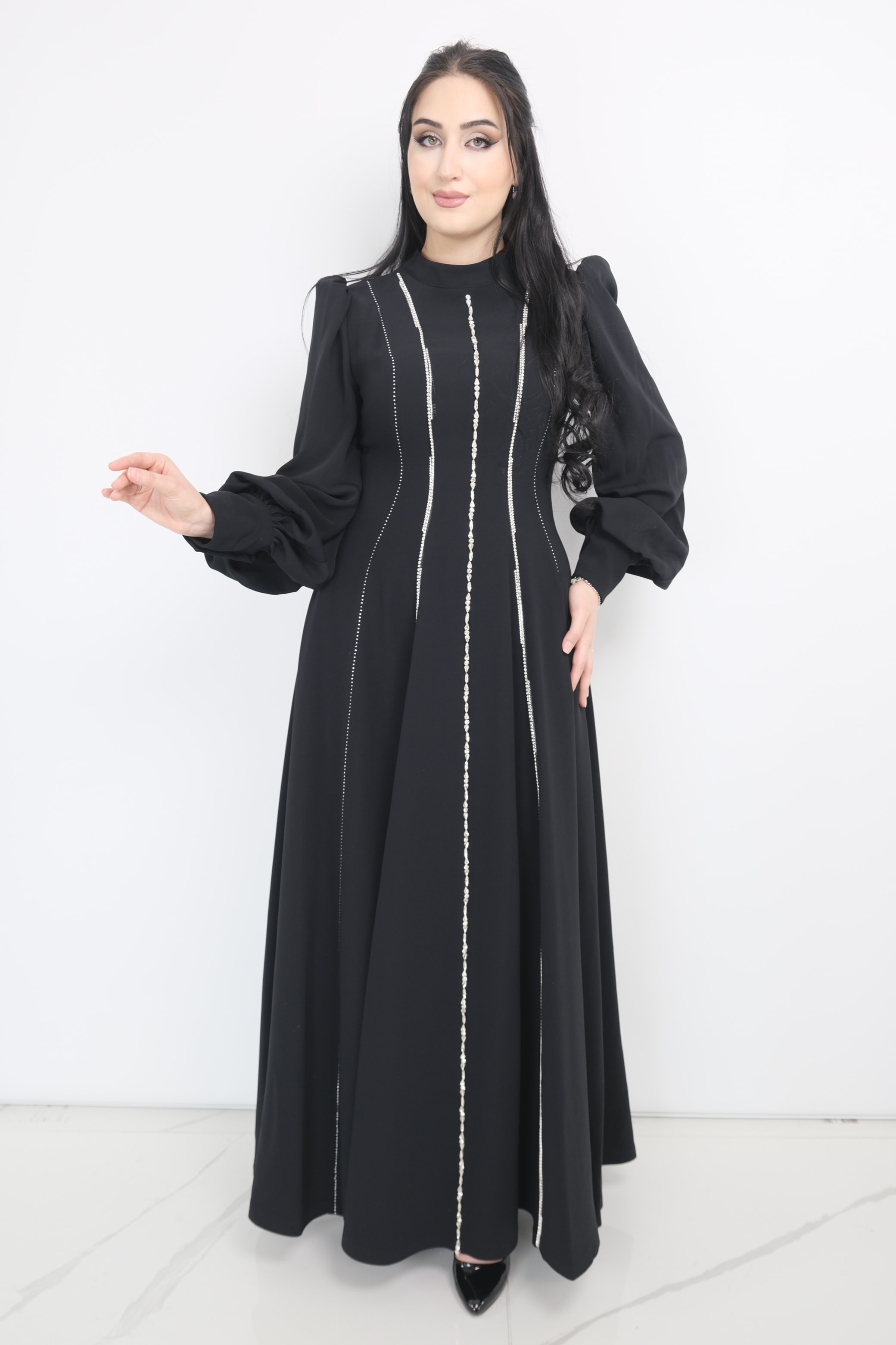 GAZZELLA Su Yolu  Taşlı Elbise  - Siyah