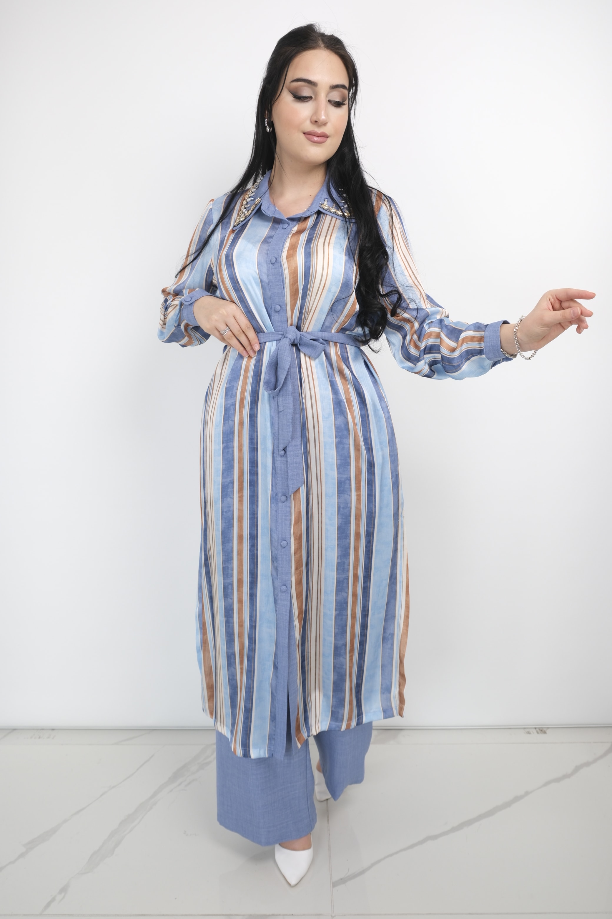 GAZZELLA Çizgili Pantolonlu Takım  - Mavi