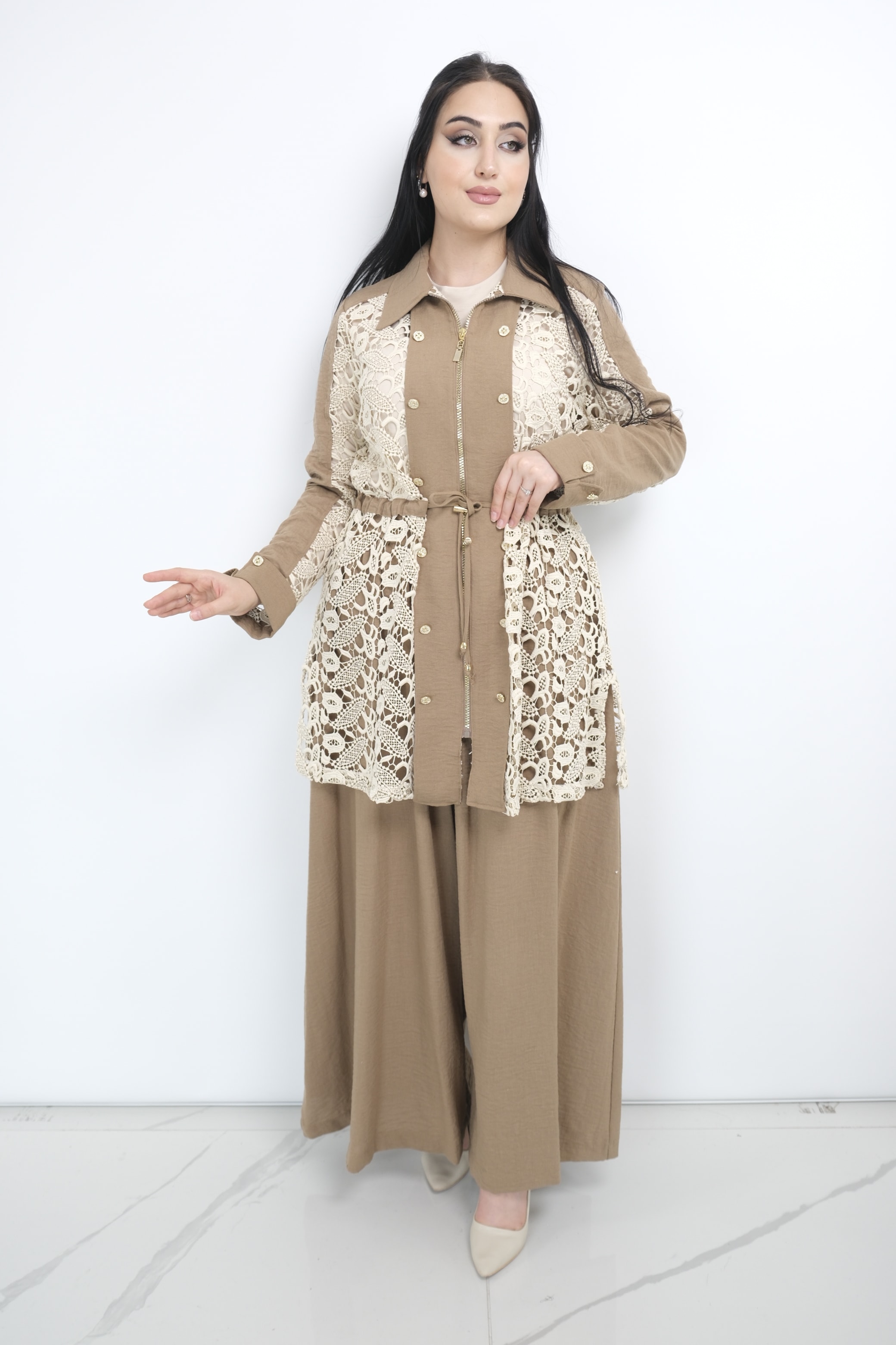 GAZZELLA Dantel Detaylı Takım - Bej