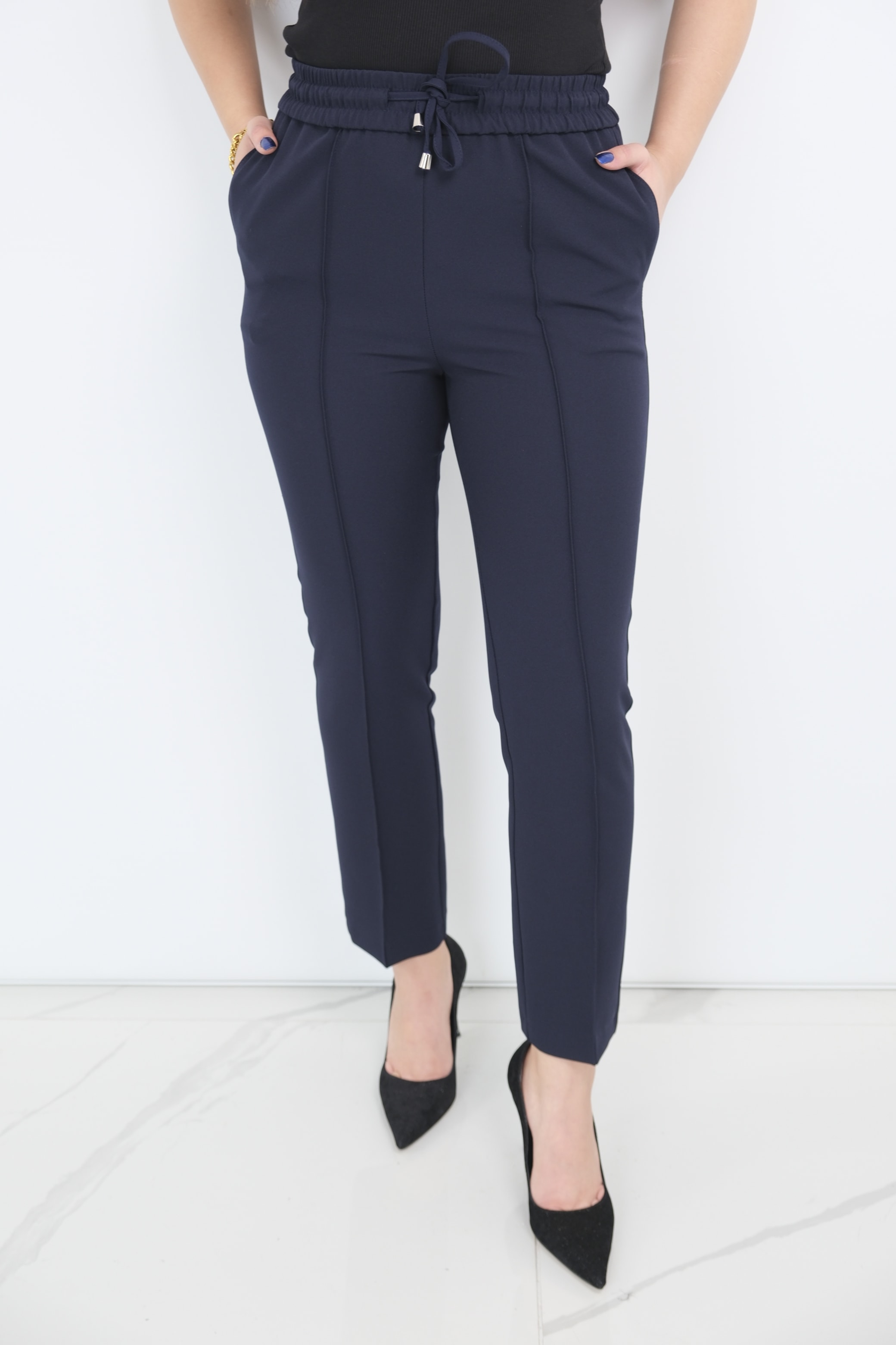 YUSUF ÖZDEMİR Bel Bağcıklı Kalem Pantolon  - Lacivert