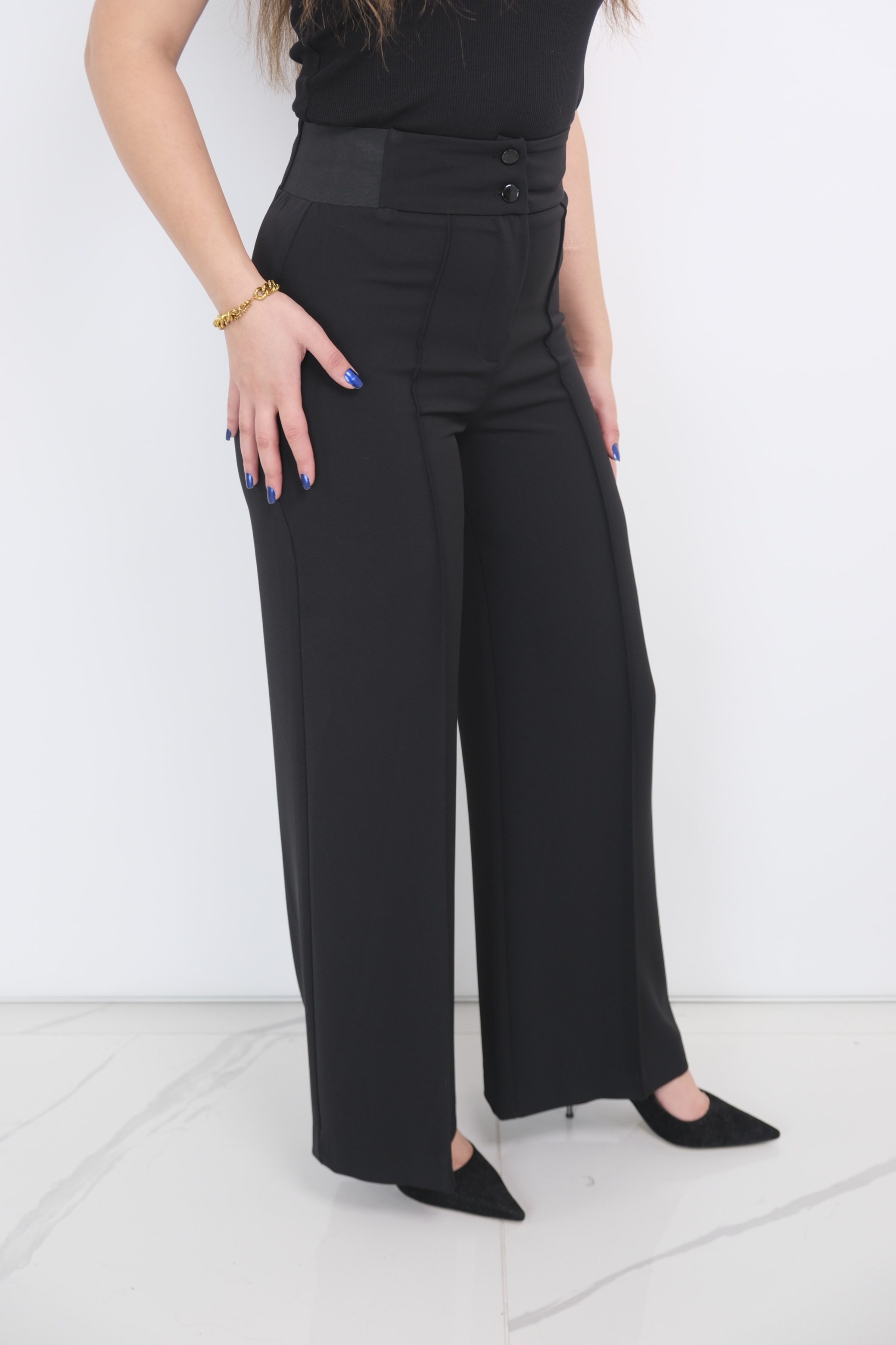 YUSUF ÖZDEMİR Yan Lastikli Bol Paça Pantolon 