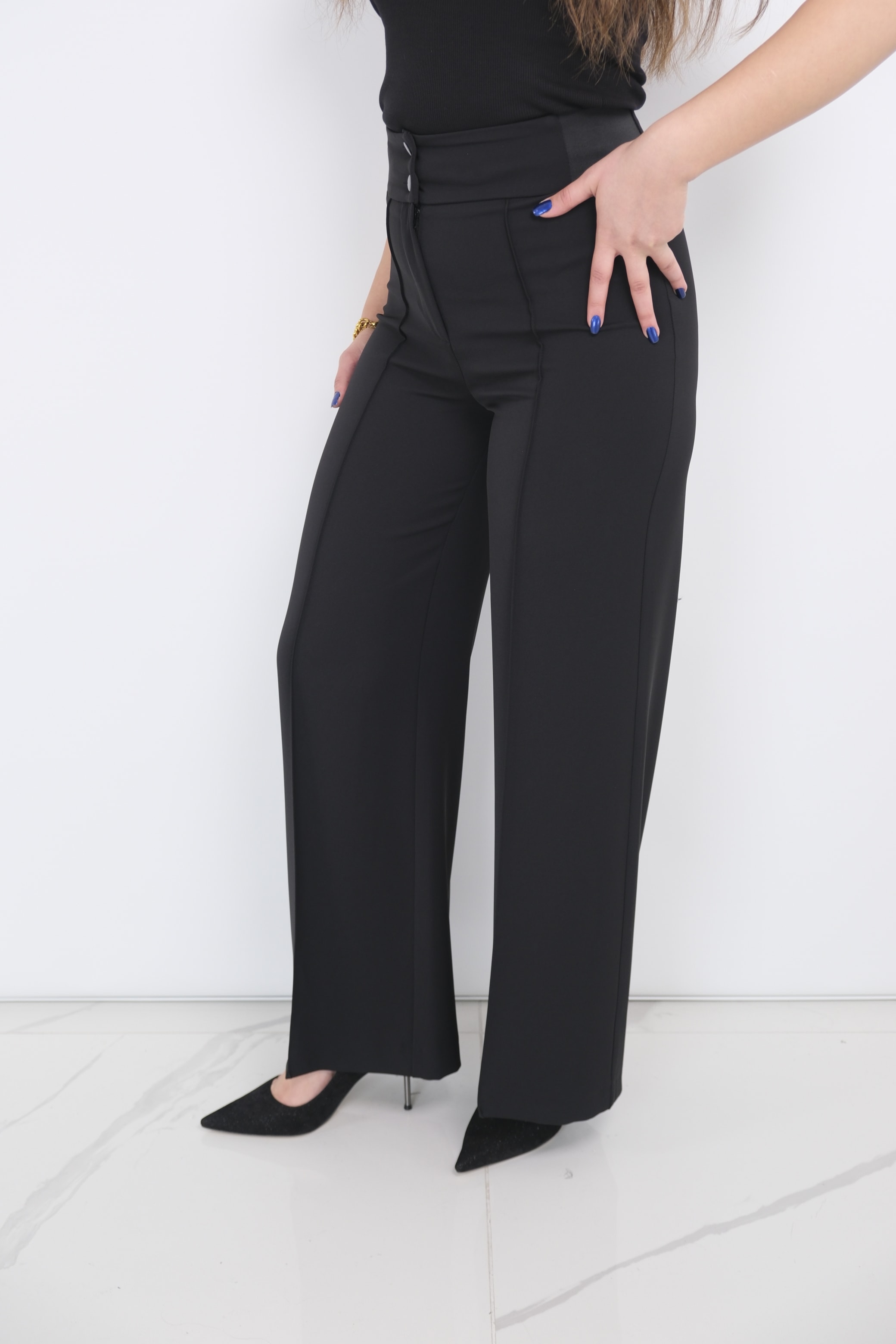 YUSUF ÖZDEMİR Yan Lastikli Bol Paça Pantolon 