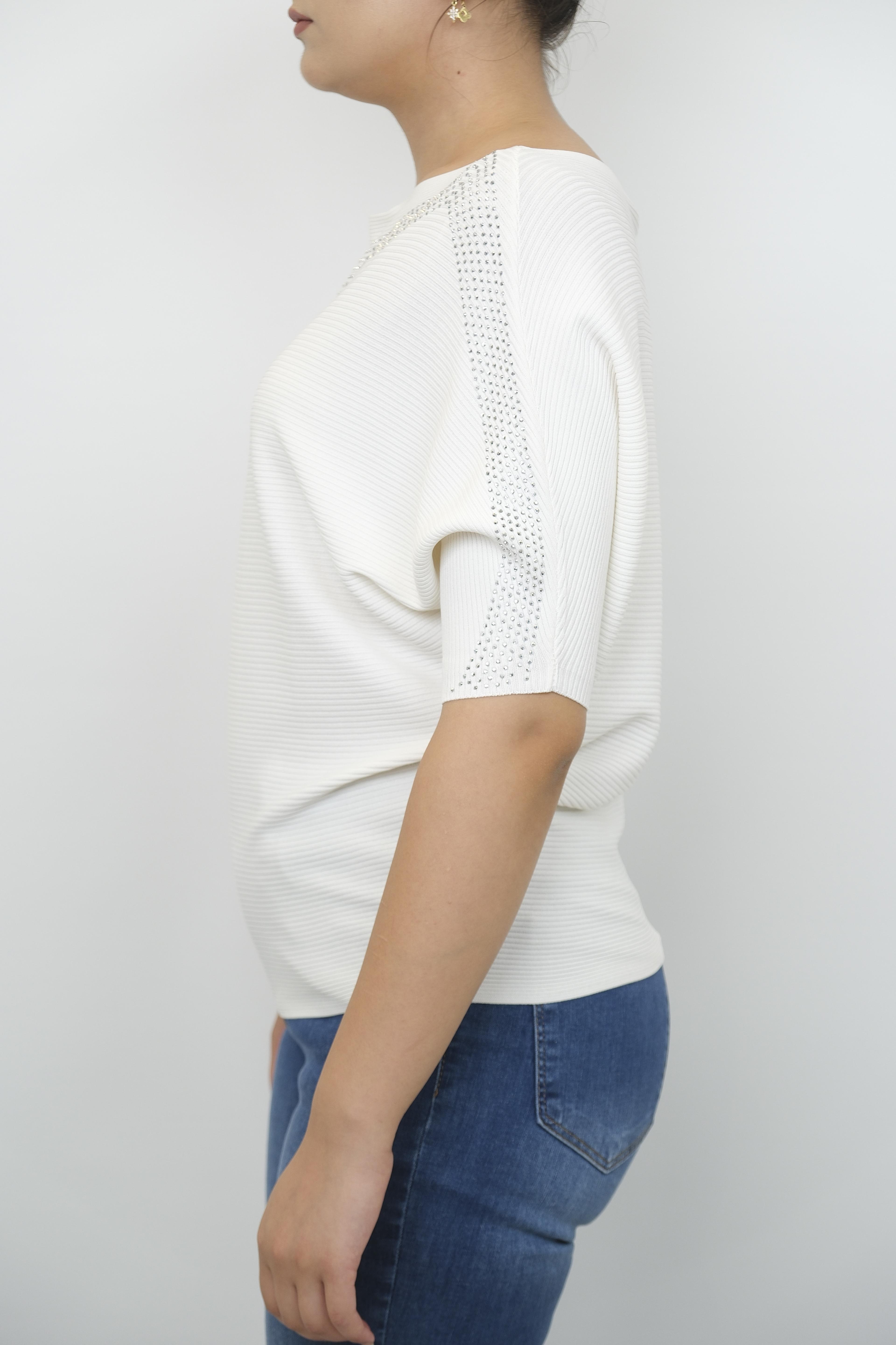 On FASHION Kayık Kaya Taş Detaylı Bluz 