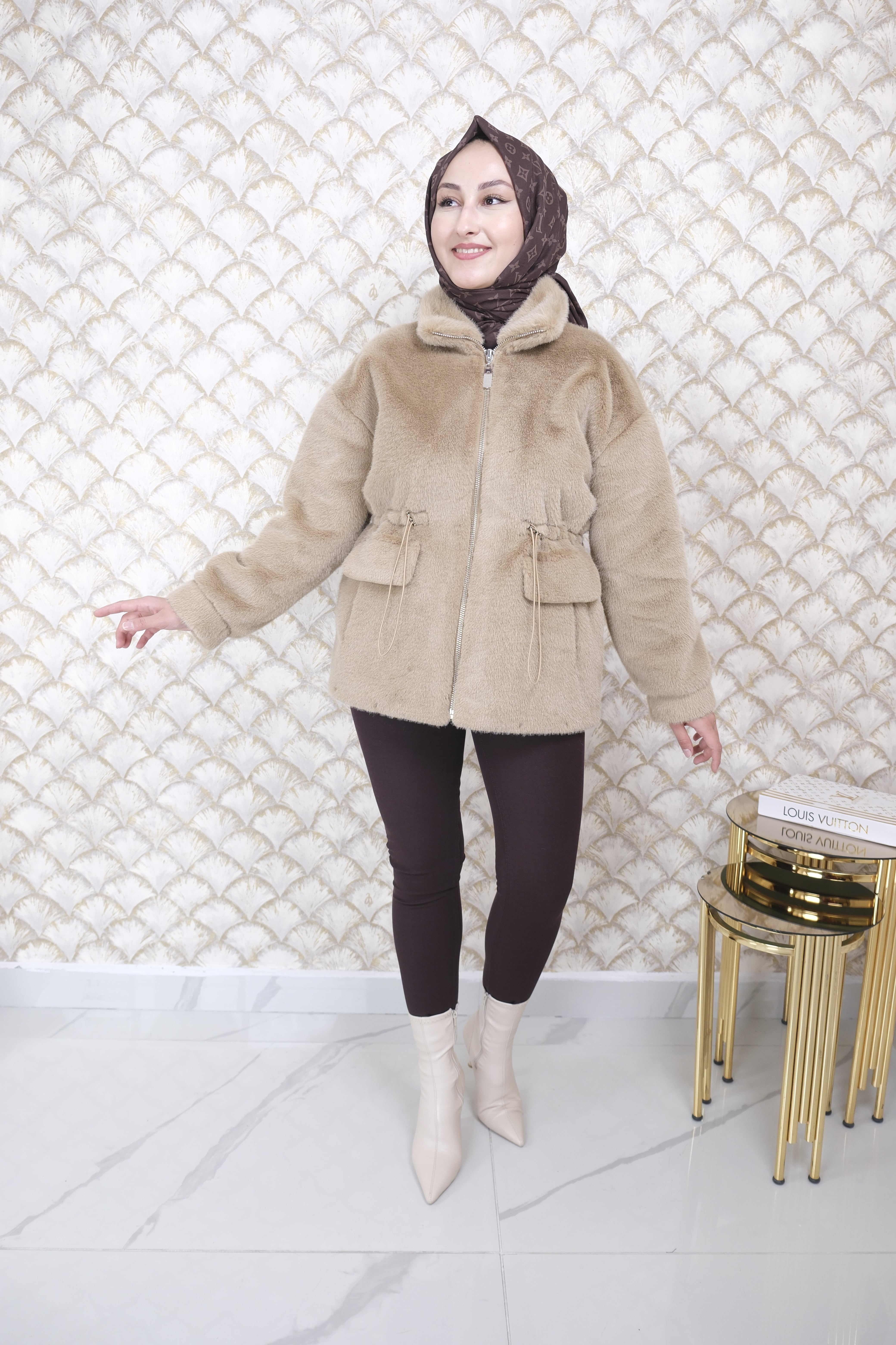 EKOL  Kürklü Kısa Mont - Vizon