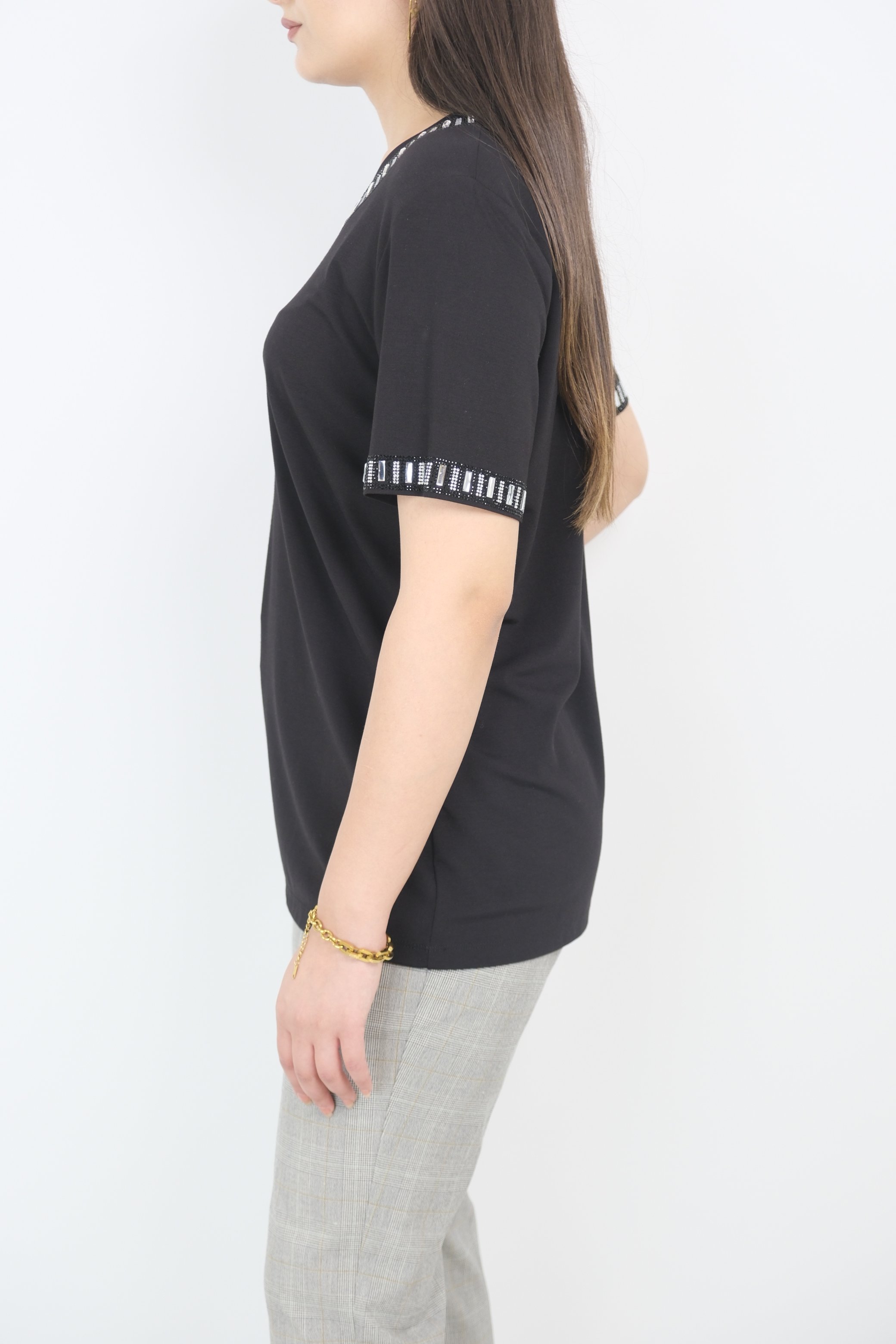 ON FASHION Yaka Taş İşlemeli Bluz 