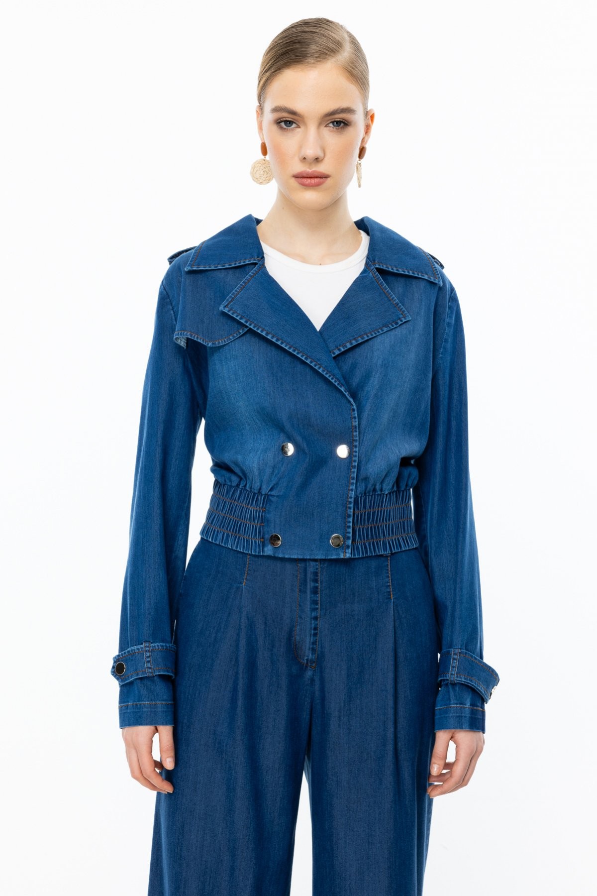 EKOL Beli Lastikli Crop Mont