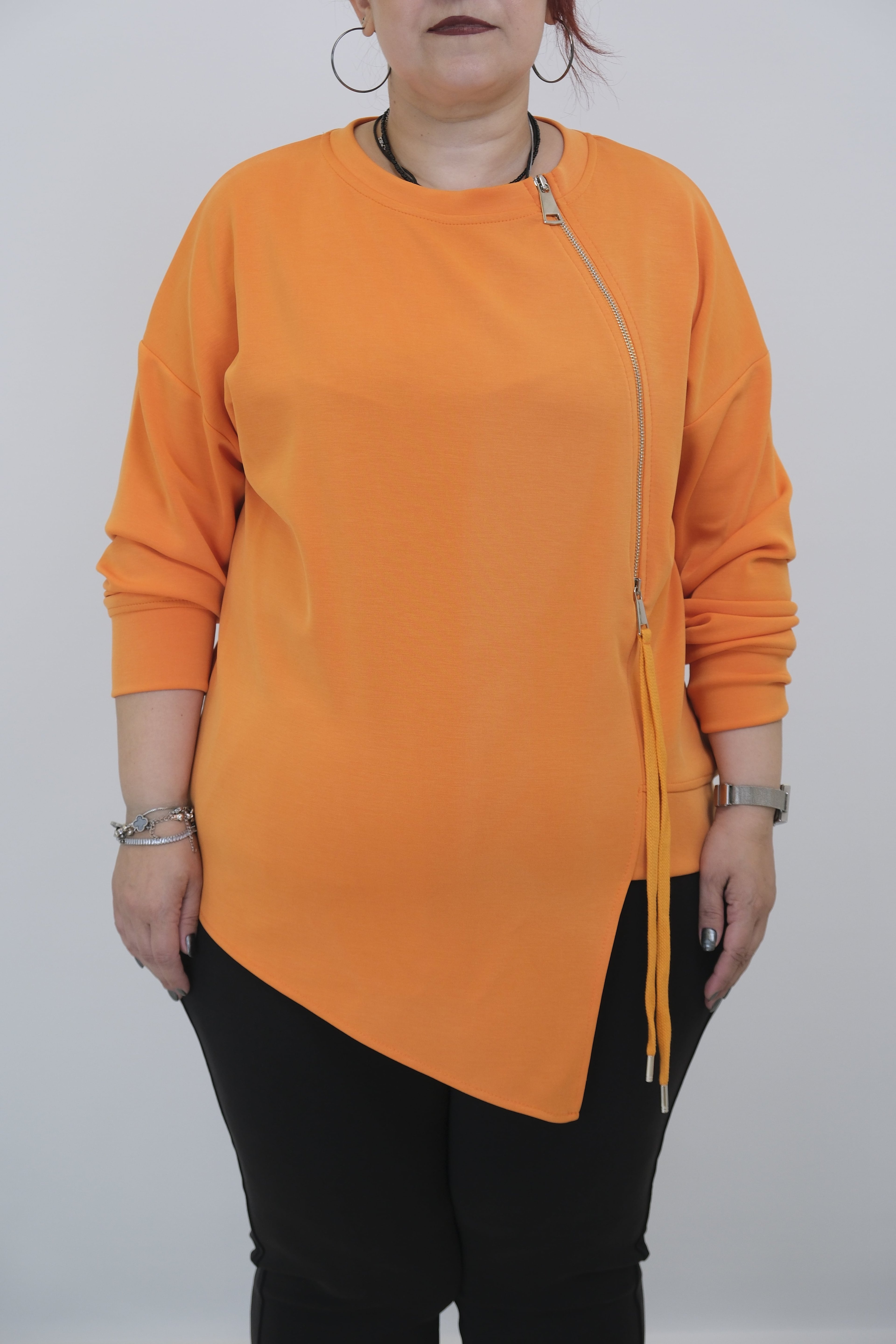 ON FASHION Fermuar Detaylı Uzun Kollu Tunik - Oranj