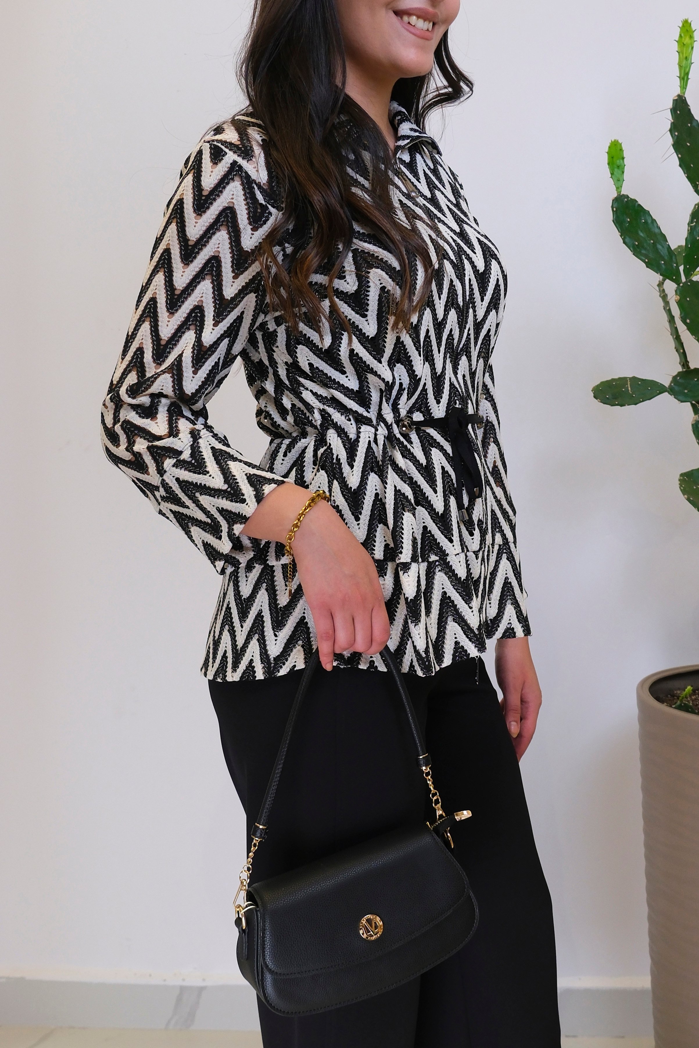 ON FASHION Zikzak Desenli Fermuarlı Ceket