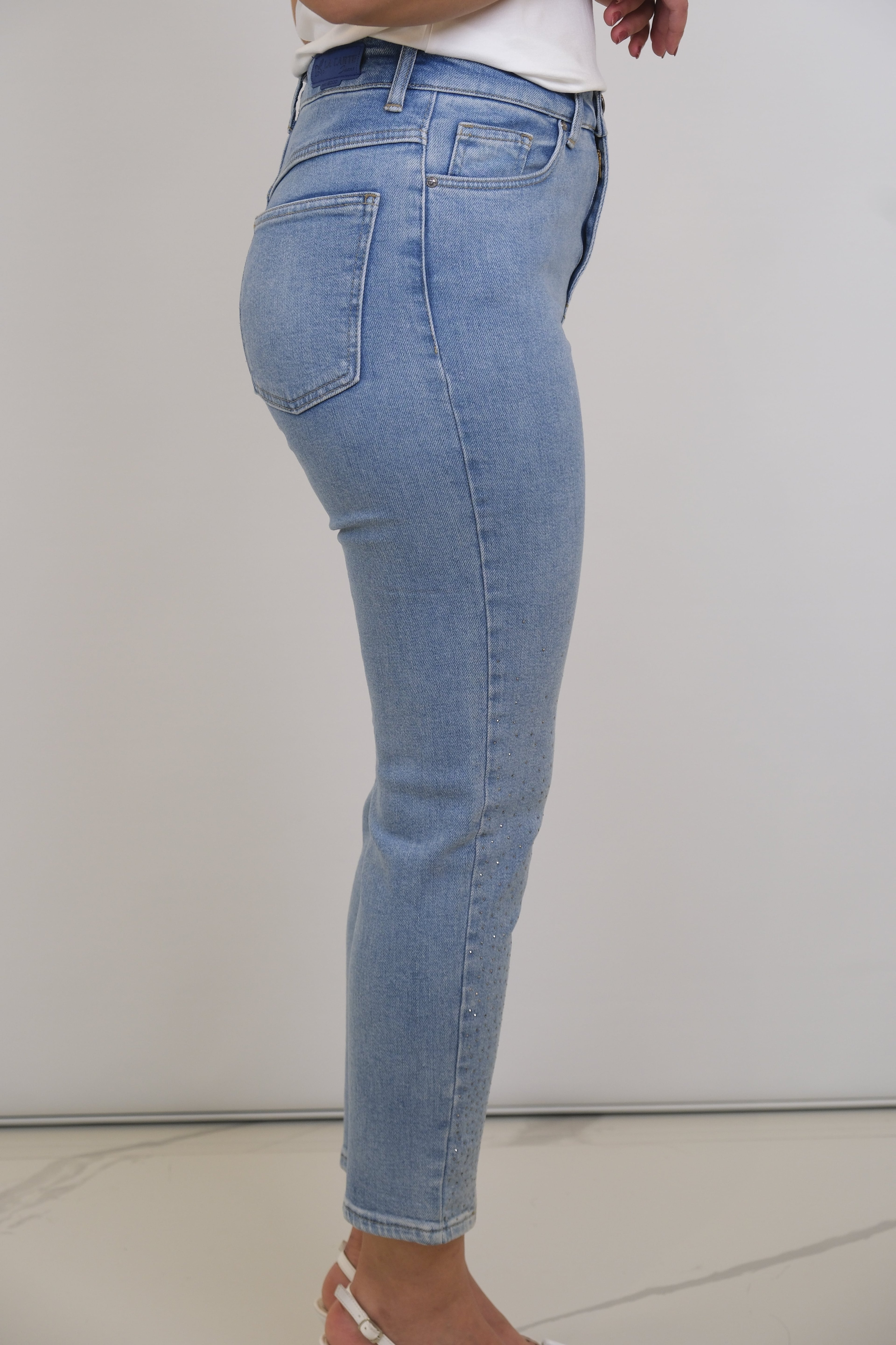 LA CARTE Paça Yırtmaçlı Mom Jean Taşlı Pantolon