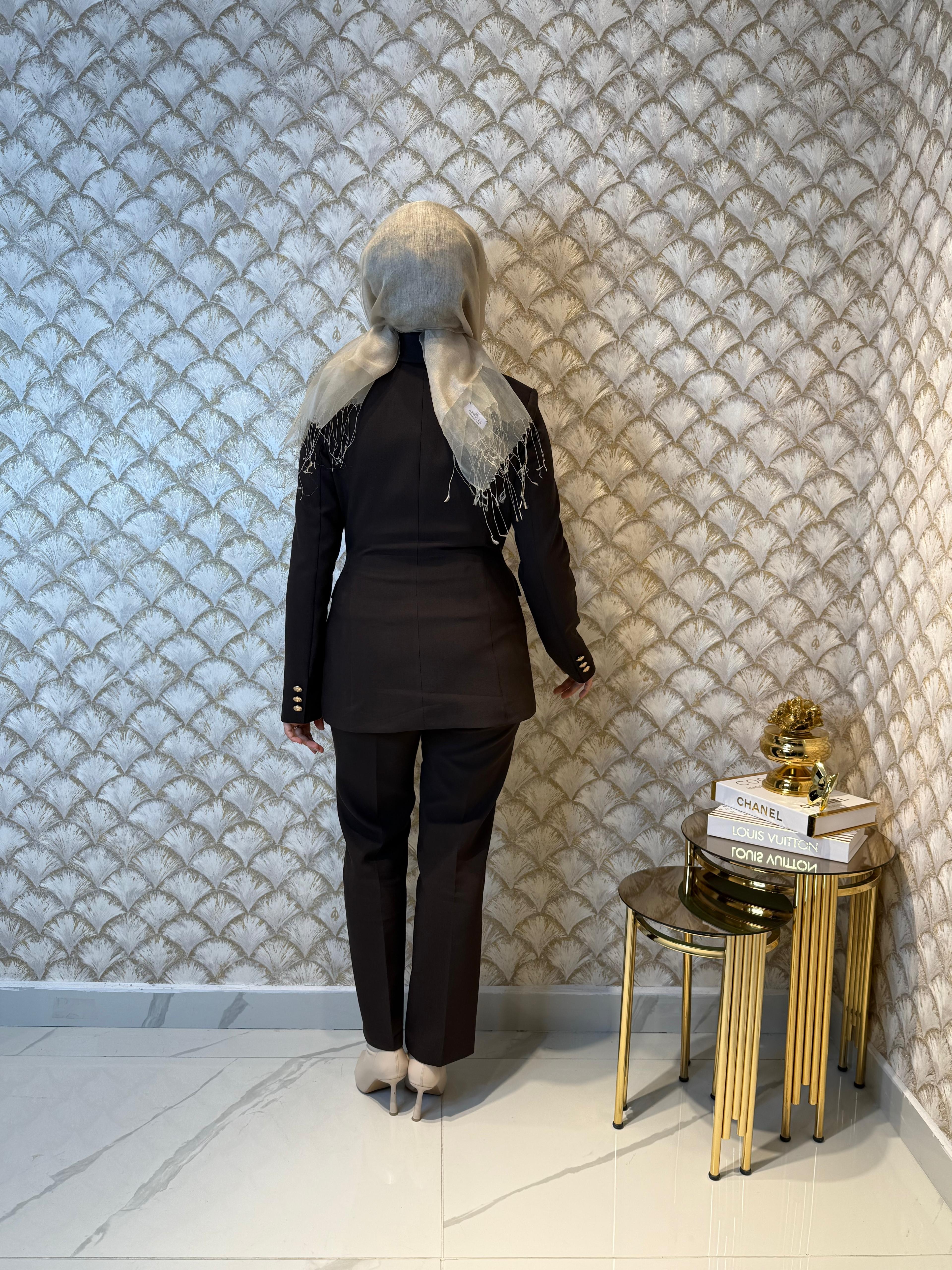 EKOL  Kruvaze Yaka Kapak Cepli Ceket Takım