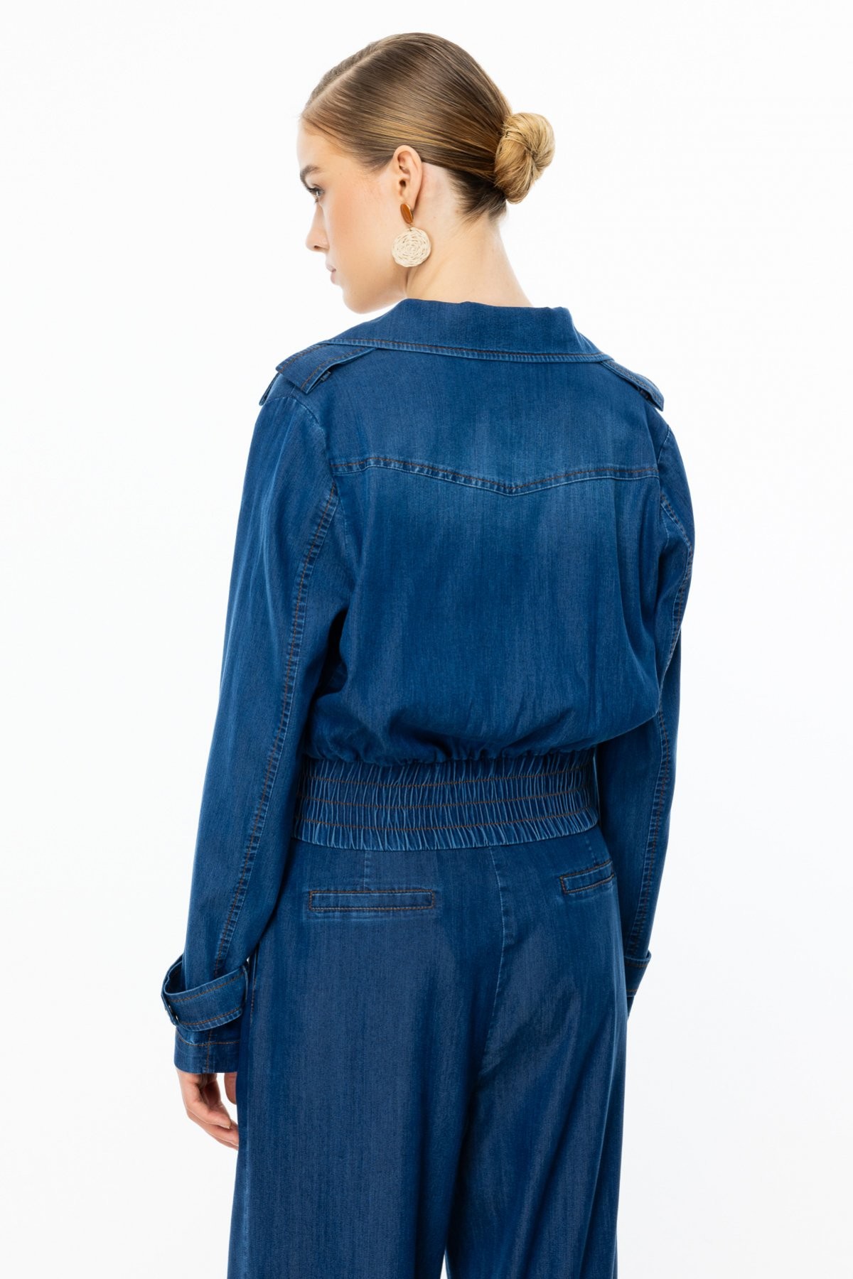 EKOL Beli Lastikli Crop Mont