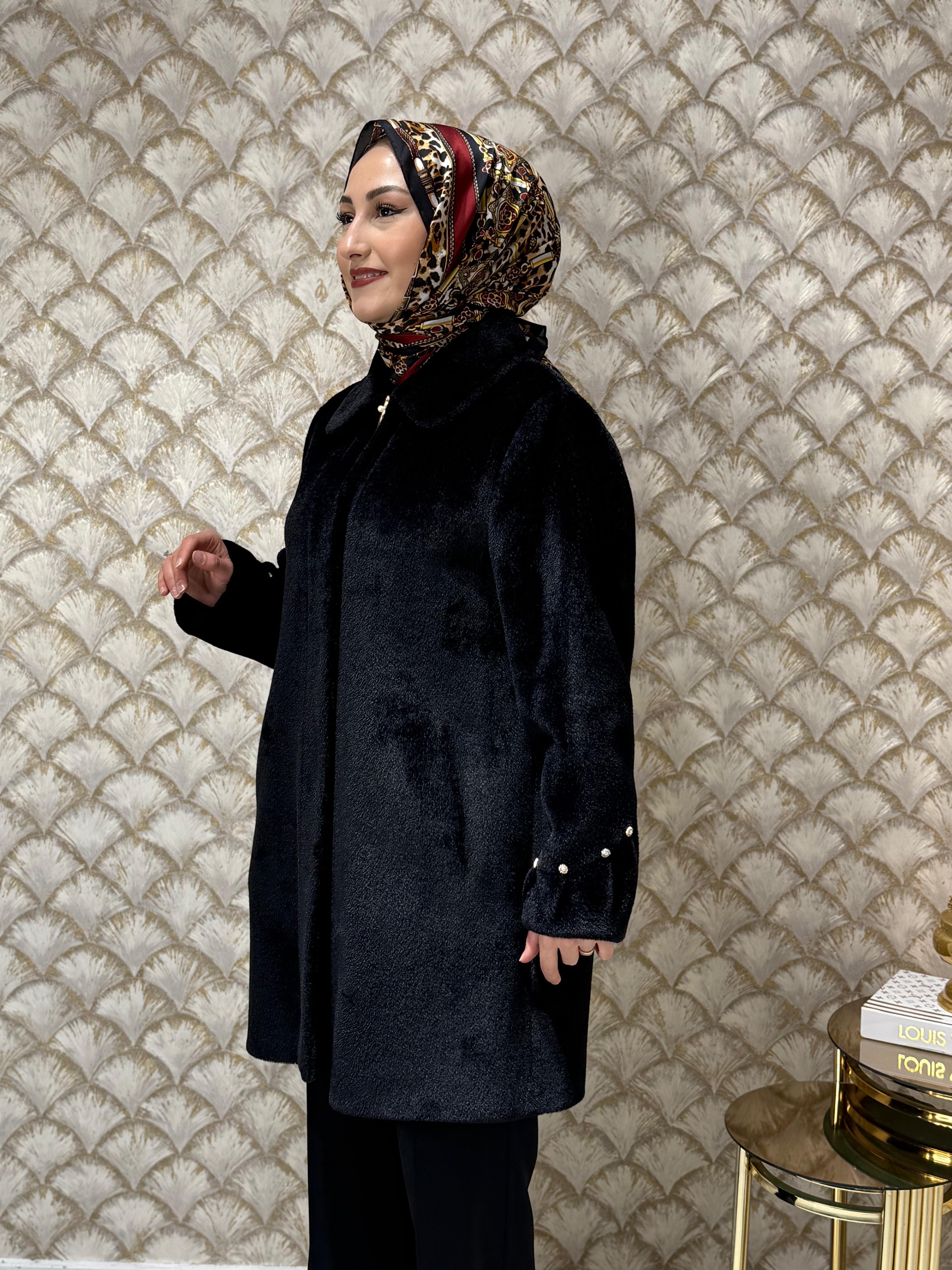 EKOL Kürklü Taş Detaylı Kaban