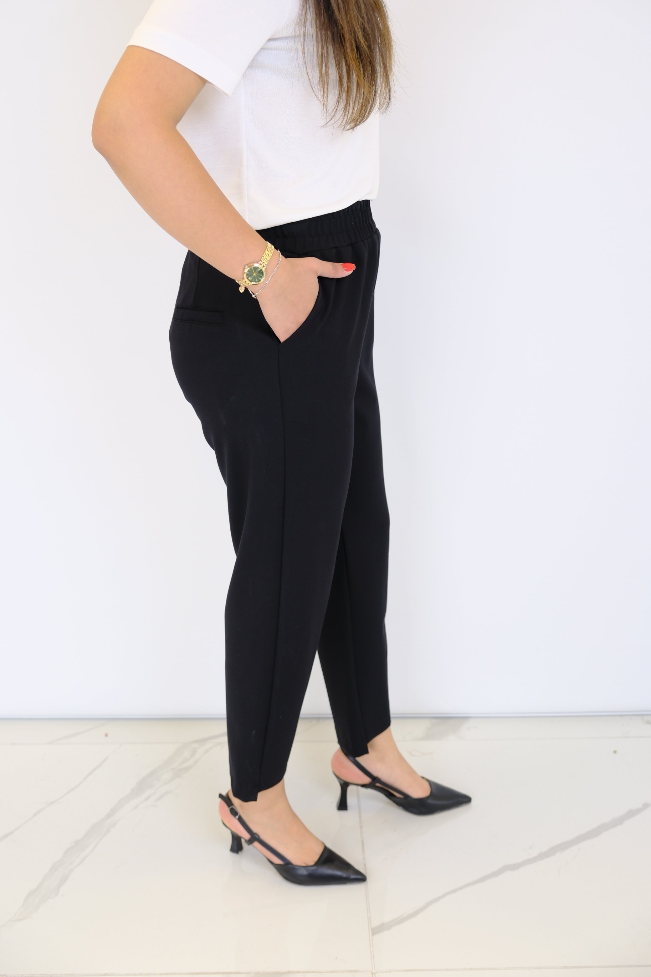 ON FASHION Beli Lastikli Etiket Detaylı Pantolon